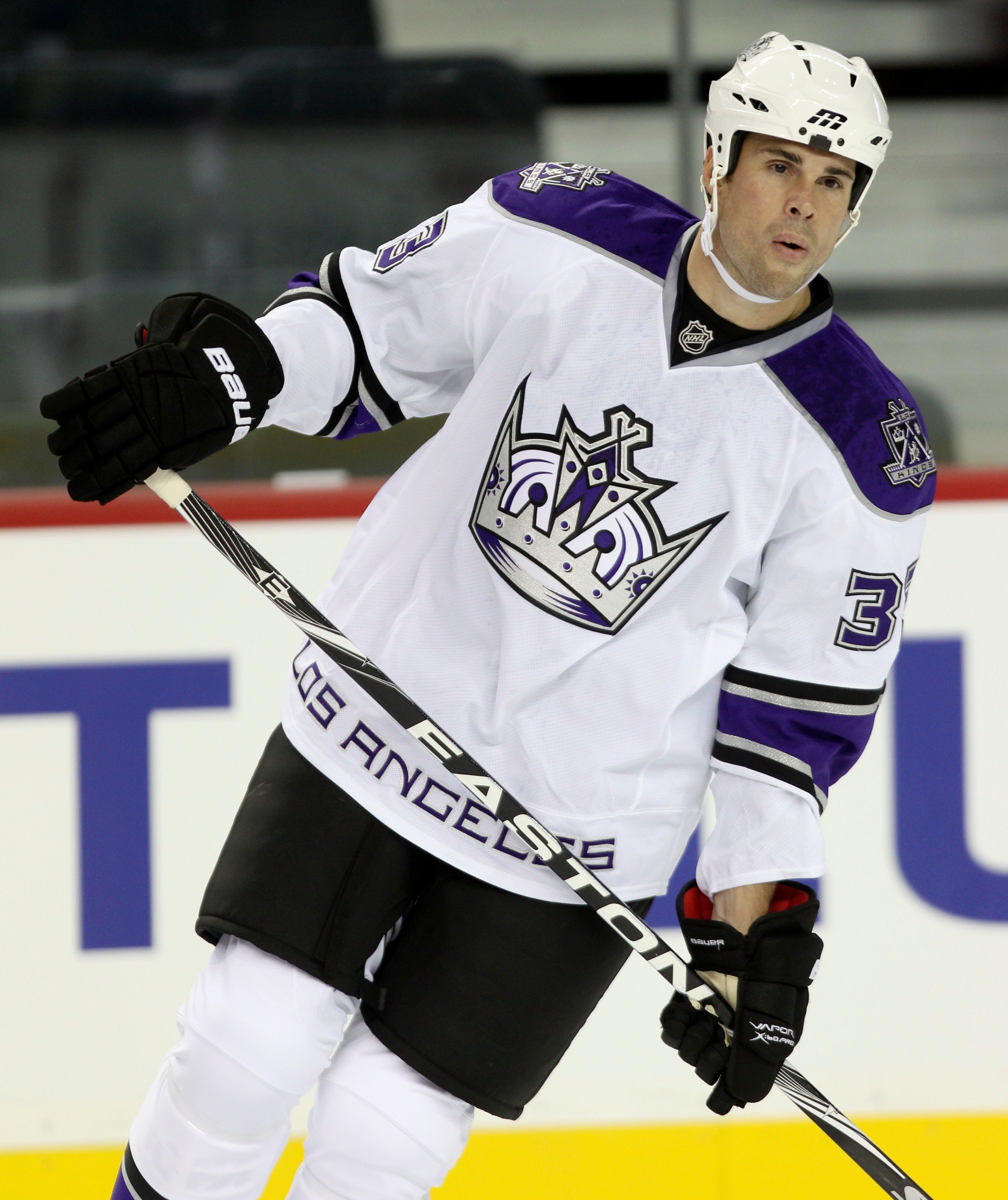 CALGARY, CANADA - OCTOBER 10:  Willie Mitchell #33 of the Los Angeles Kings  during the pregame skate before playing the Calgary Flames in NHL action on October 10, 2010 at the Scotiabank Saddledome in Calgary, Alberta, Canada. (Photo by Mike Ridewood/Get