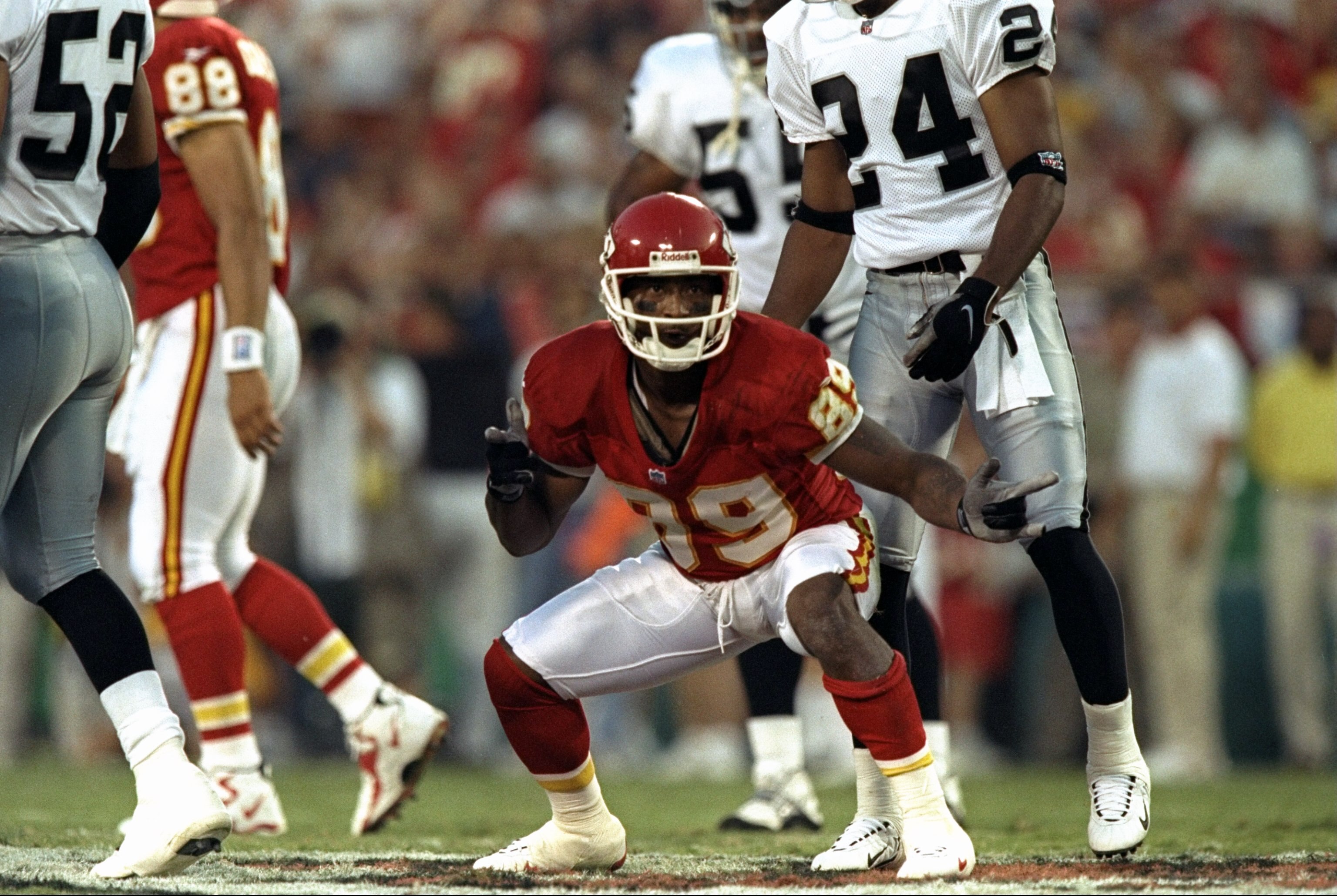 6 Sep 1998:  Andre Rison #89 of the Kansas City Chiefs gestures during a game against the Oakland Raiders at the Arrowhead Stadium in Kansas City, Missouri. The Chiefs defeated the Raiders 28-8. Mandatory Credit: Brian Bahr  /Allsport