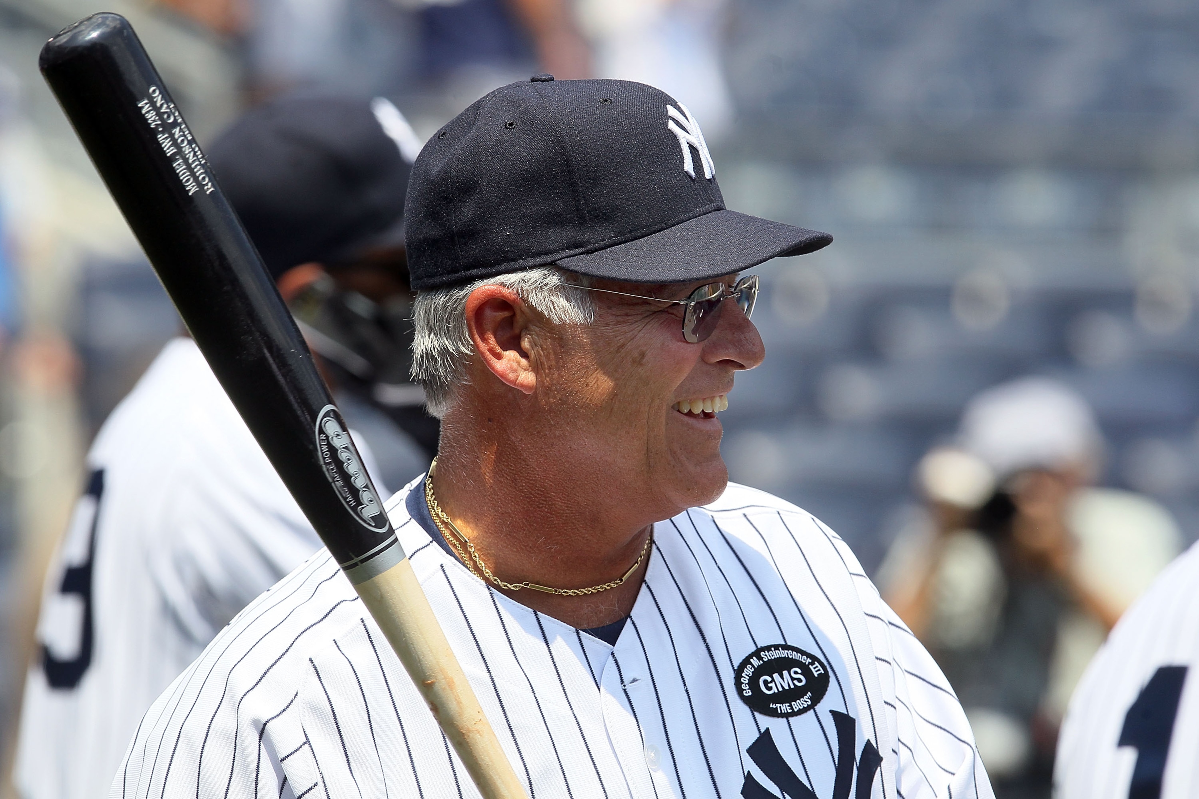 NEW YORK - JULY 17:  Former New York Yankee Bucky Dent warms up before the teams 64th Old-Timer's Day before the MLB game against the Tampa Bay Rays on July 17, 2010 at Yankee Stadium in the Bronx borough of New York City.  (Photo by Jim McIsaac/Getty Ima