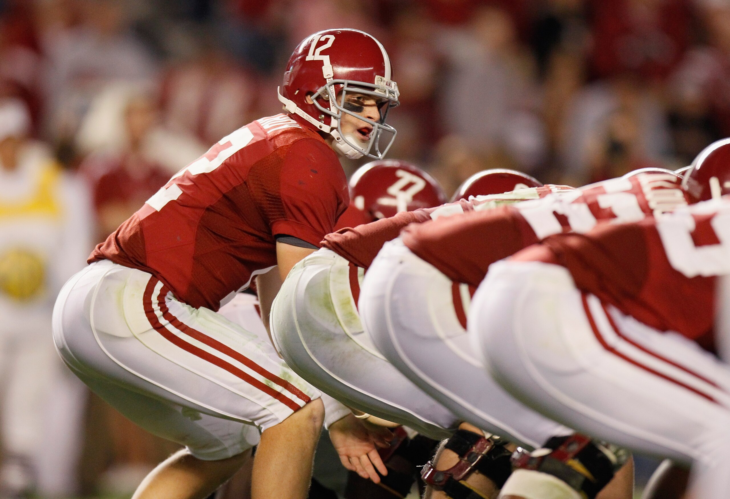 TUSCALOOSA, AL - OCTOBER 16: Quarterback Greg McElroy #12 of the Alabama Crimson Tide against the Ole Miss Rebels at Bryant-Denny Stadium on October 16, 2010 in Tuscaloosa, Alabama. (Photo by Kevin C. Cox/Getty Images) TUSCALOOSA, AL - OCTOBER 16: Quarterback Greg McElroy #12 of the Alabama Crimson Tide against the Ole Miss Rebels at Bryant-Denny Stadium on October 16, 2010 in Tuscaloosa, Alabama. (Photo by Kevin C. Cox/Getty Images)
