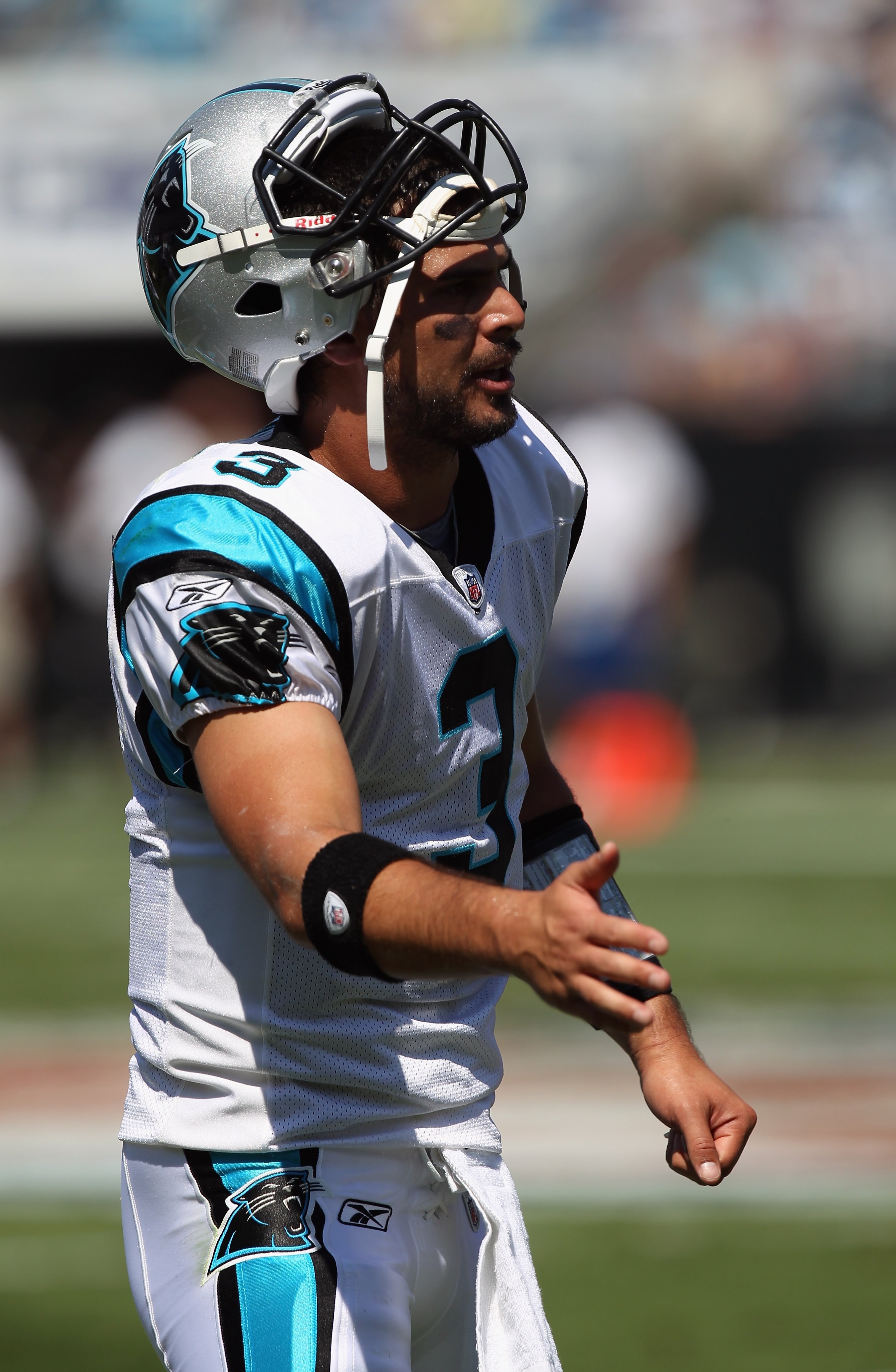 CHARLOTTE, NC - SEPTEMBER 19:  Matt Moore #3 of the Carolina Panthers during their game against the Tampa Bay Buccaneers at Bank of America Stadium on September 19, 2010 in Charlotte, North Carolina.  (Photo by Streeter Lecka/Getty Images)