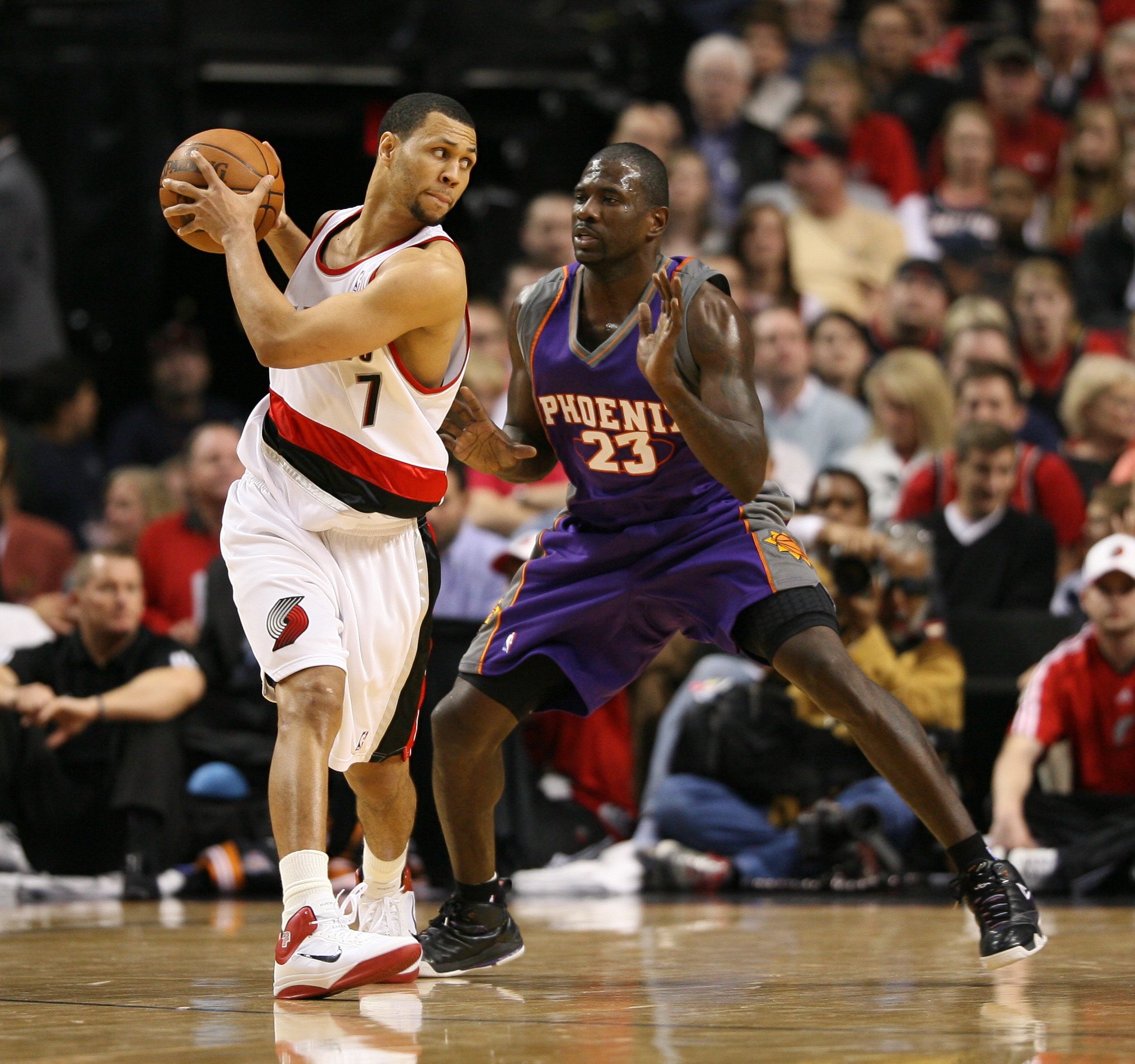 PORTLAND, OR - APRIL 29:  Brandon Roy #7 of the Portland Trail Blazers in action against Jason Richardson #23 of the Phoenix Suns during Game Six of the Western Conference Quarterfinals of the NBA Playoffs on April 29, 2010 at the Rose Garden in Portland,