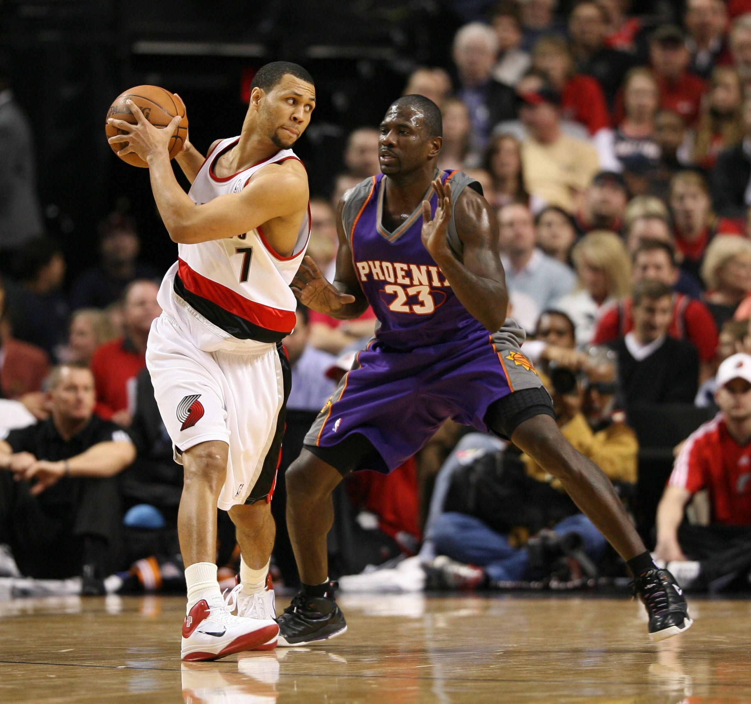 PORTLAND, OR - APRIL 29:  Brandon Roy #7 of the Portland Trail Blazers in action against Jason Richardson #23 of the Phoenix Suns during Game Six of the Western Conference Quarterfinals of the NBA Playoffs on April 29, 2010 at the Rose Garden in Portland,