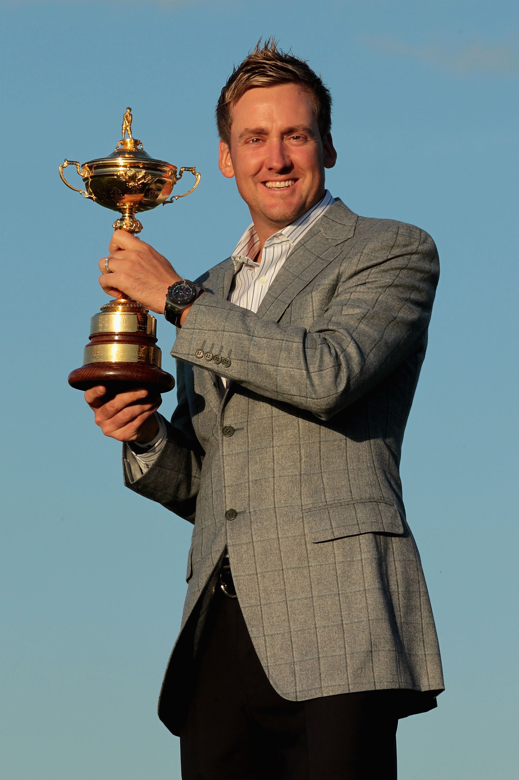 NEWPORT, WALES - OCTOBER 04:  European Team member Ian Poulter poses with the Ryder Cup following Europe's 14.5 to 13.5 victory over the USA at the 2010 Ryder Cup at the Celtic Manor Resort on October 4, 2010 in Newport, Wales.  (Photo by David Cannon/Get