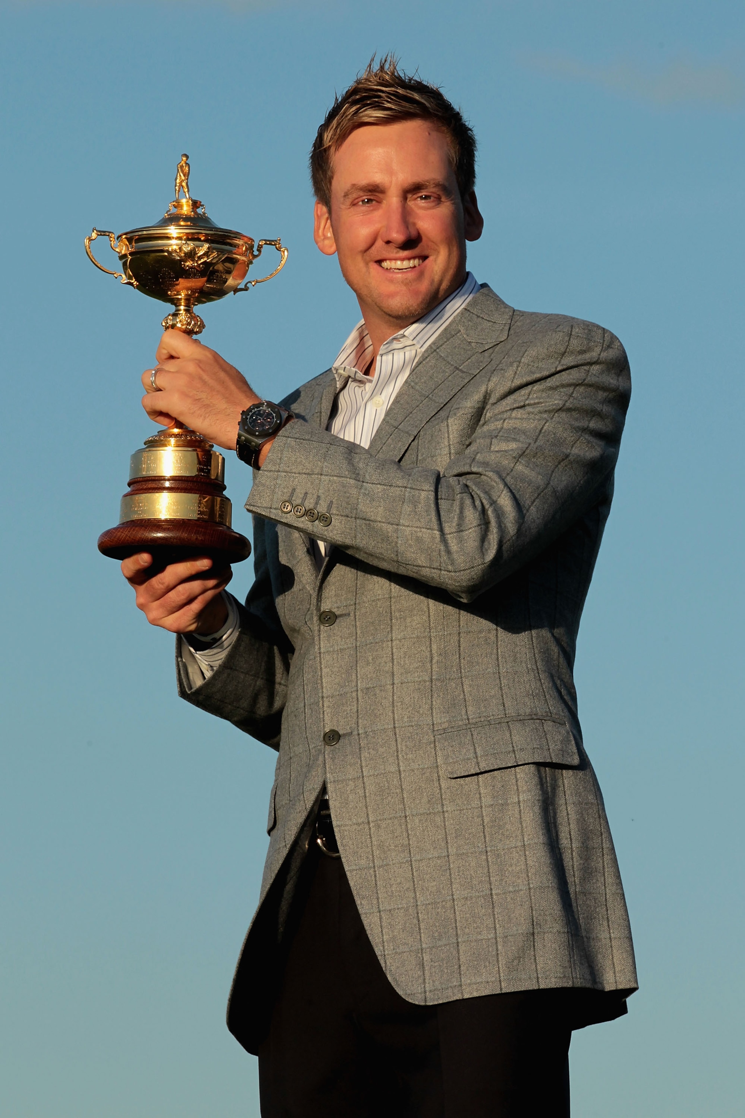 NEWPORT, WALES - OCTOBER 04:  European Team member Ian Poulter poses with the Ryder Cup following Europe's 14.5 to 13.5 victory over the USA at the 2010 Ryder Cup at the Celtic Manor Resort on October 4, 2010 in Newport, Wales.  (Photo by David Cannon/Get