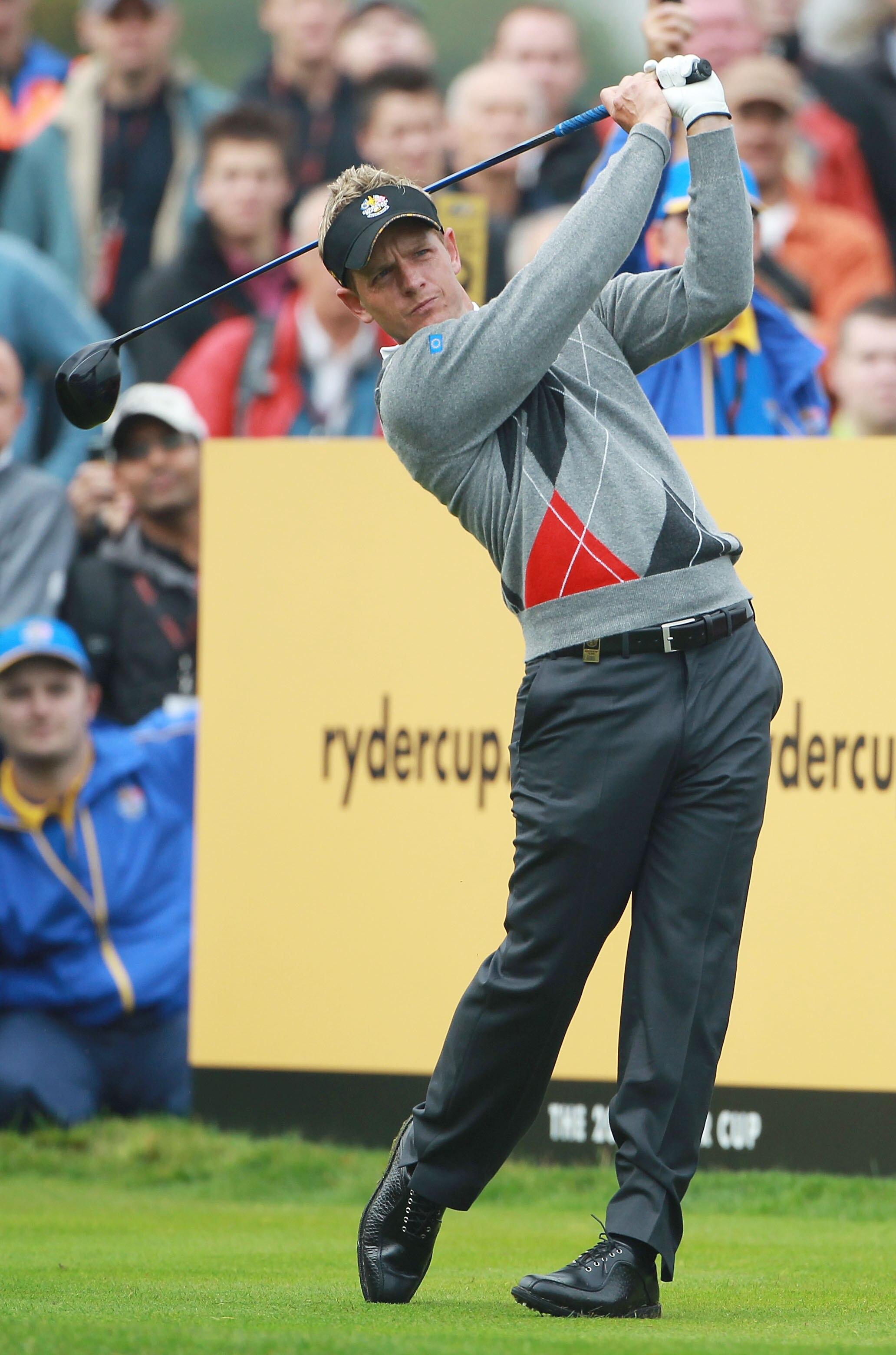 NEWPORT, WALES - SEPTEMBER 28:  Luke Donald of Europe tees off during a practice round prior to the 2010 Ryder Cup at the Celtic Manor Resort on September 28, 2010 in Newport, Wales.  (Photo by Scott Halleran/Getty Images)