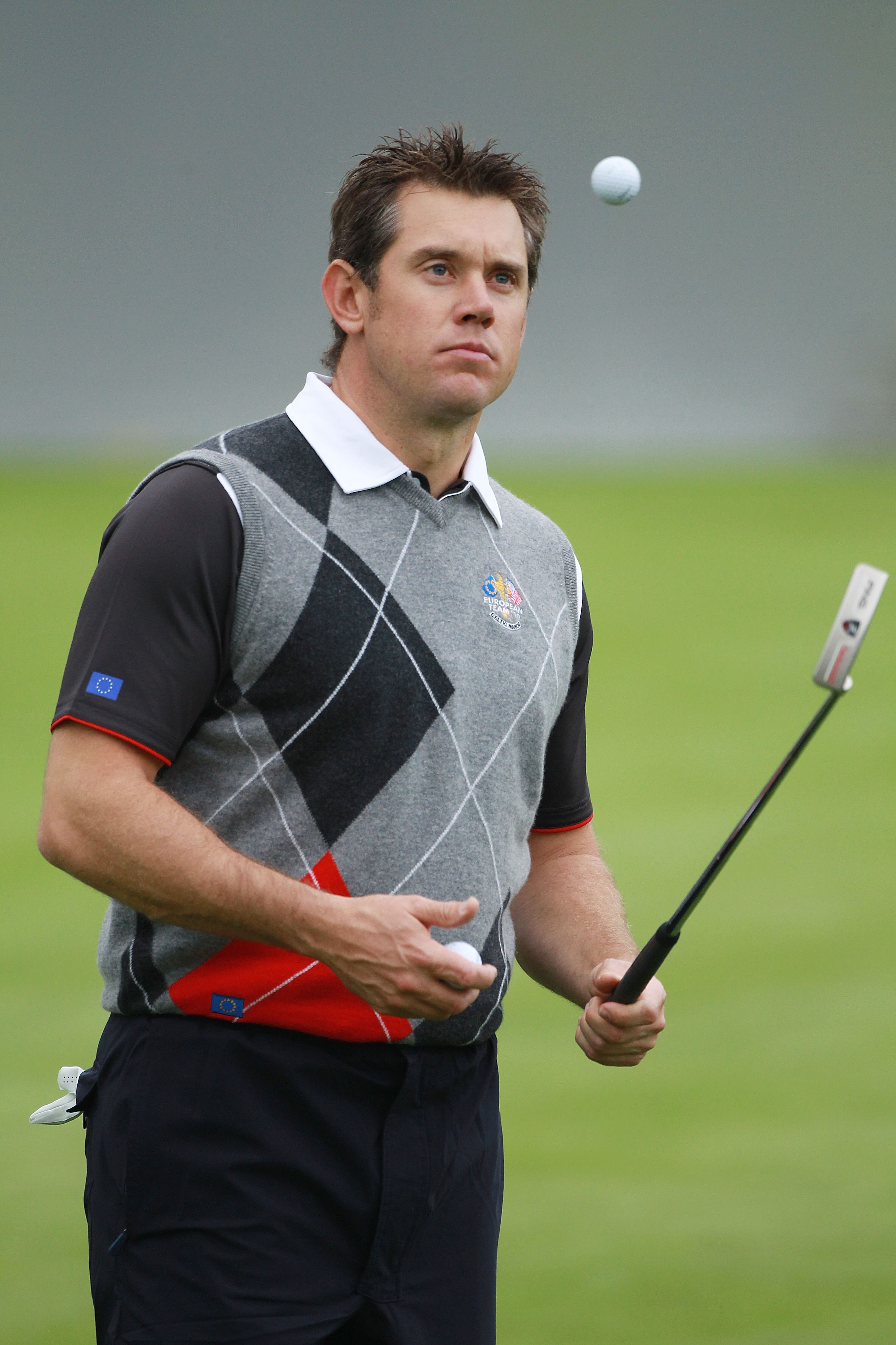NEWPORT, WALES - SEPTEMBER 28:  Lee Westwood of Europe flicks up a ball during a practice round prior to the 2010 Ryder Cup at the Celtic Manor Resort on September 28, 2010 in Newport, Wales.  (Photo by Scott Halleran/Getty Images)