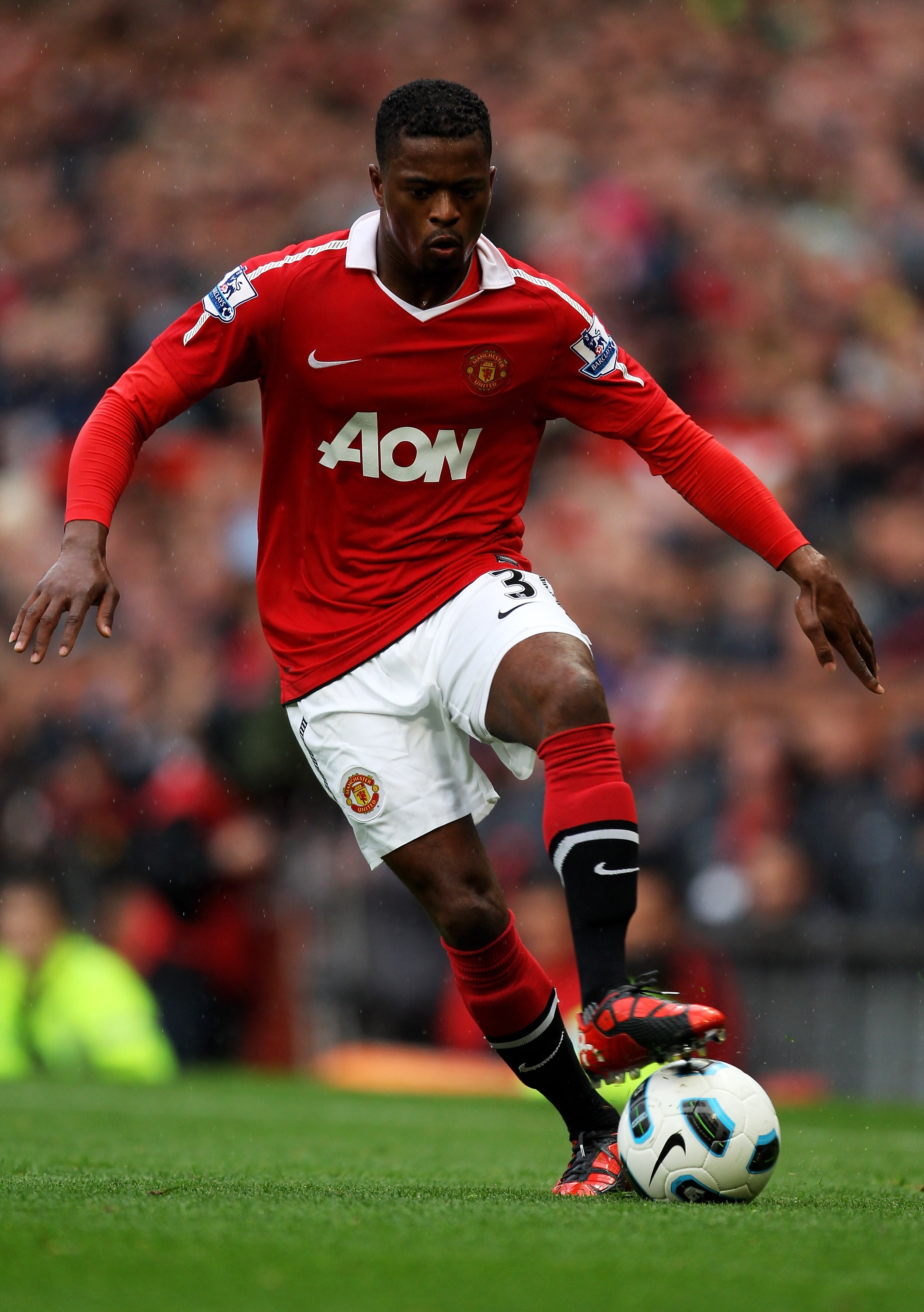 MANCHESTER, ENGLAND - AUGUST 28:  Patrice Evra of Manchester United in action during the Barclays Premier League match between Manchester United and West Ham United at Old Trafford on August 28, 2010 in Manchester, England.  (Photo by Alex Livesey/Getty I