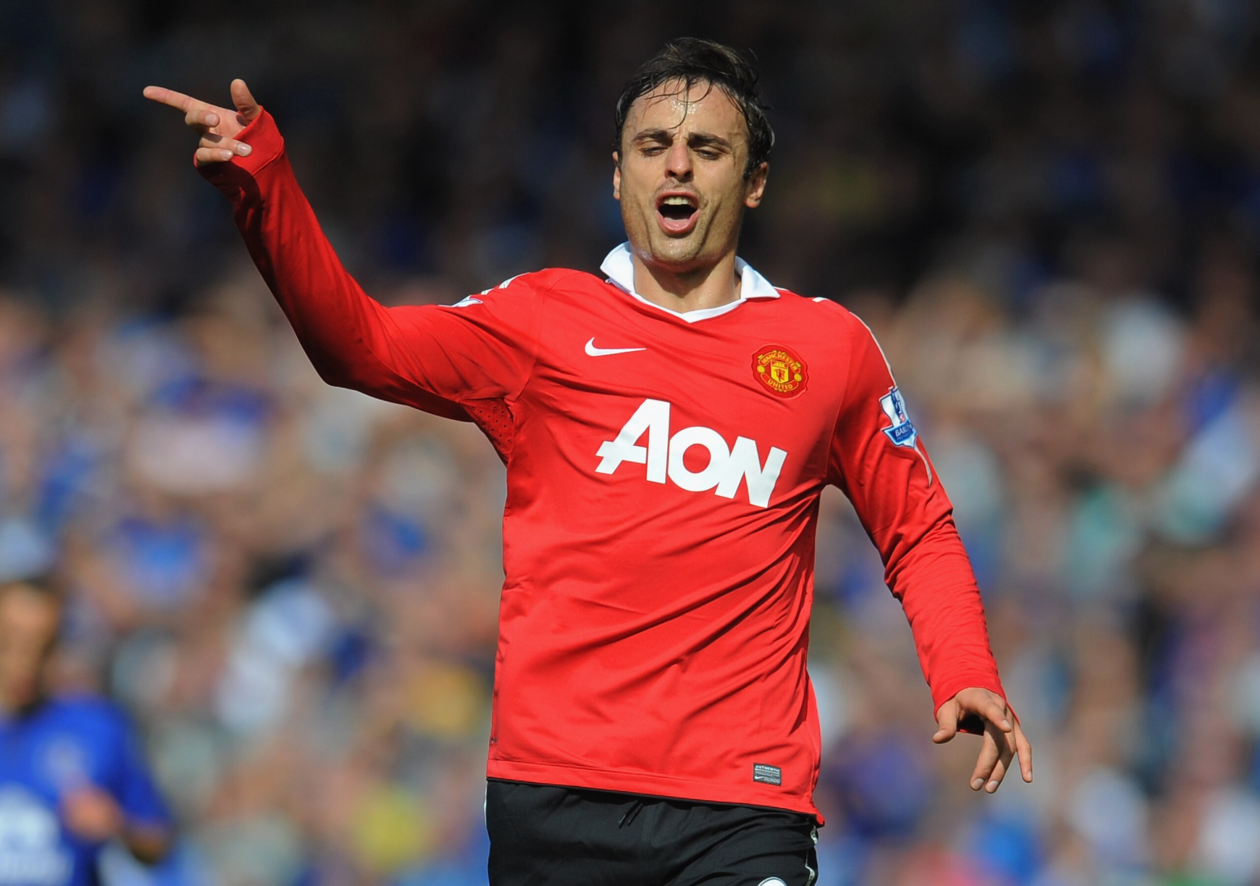 LIVERPOOL, ENGLAND - SEPTEMBER 11: Dimitar Berbatov of Manchester United looks dejected during the Barclays Premier League match between Everton and Manchester United at Goodison Park on September 11, 2010 in Liverpool, England.  (Photo by Michael Regan/G