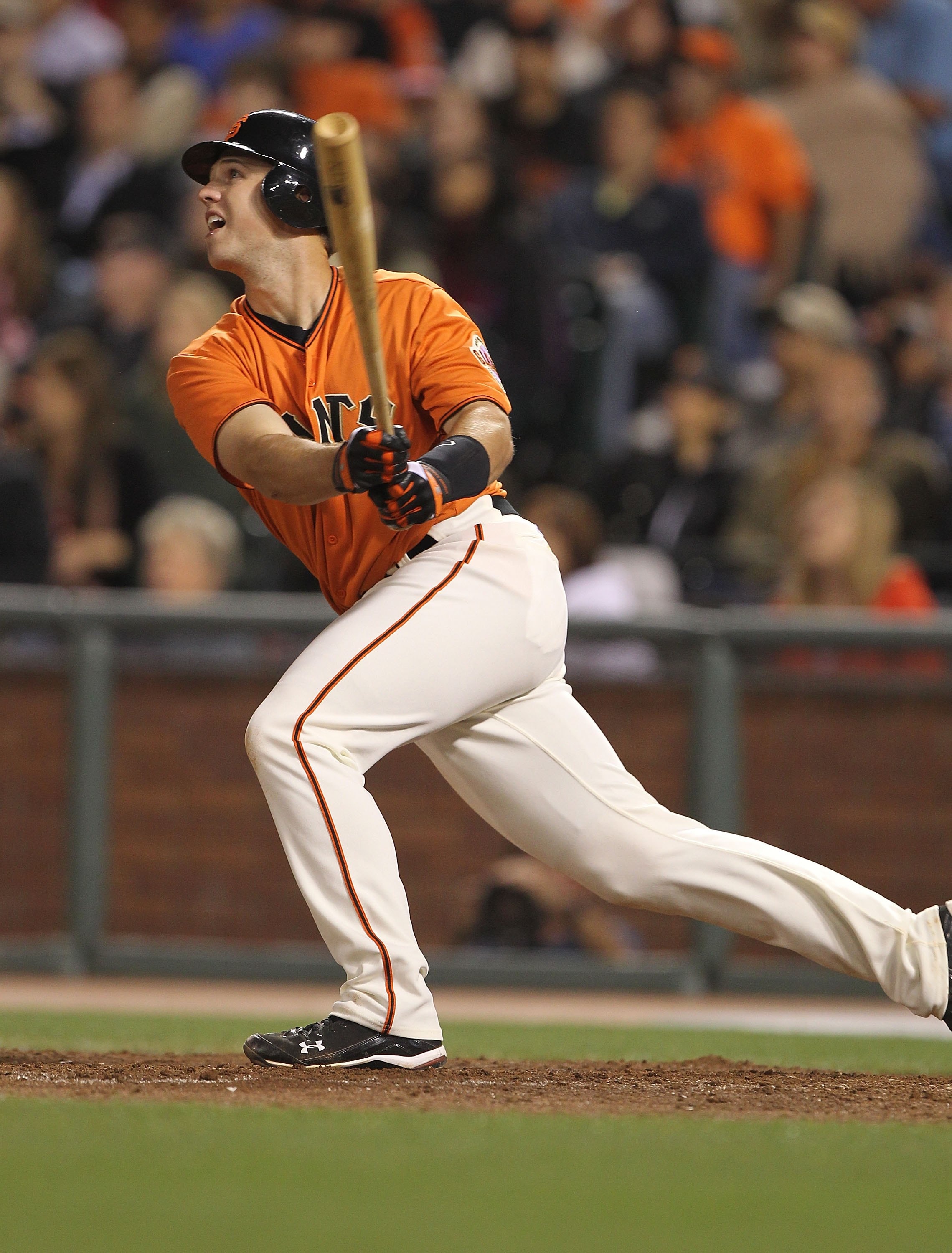 SAN FRANCISCO - JUNE 11:  Buster Posey #28 of the San Francisco Giants bats against the Oakland Athletics during an MLB game at AT&T Park on June 11, 2010 in San Francisco, California.  (Photo by Jed Jacobsohn/Getty Images)