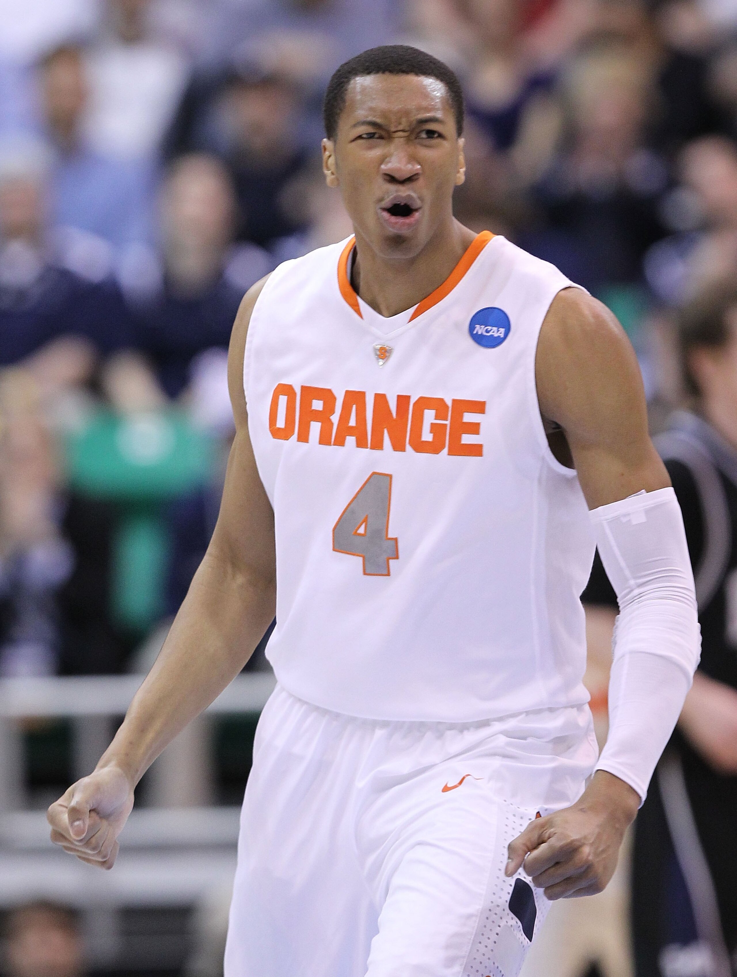 SALT LAKE CITY - MARCH 25:  Wesley Johnson #4 of the Syracuse Orange in action against the Butler Bulldogs during the west regional semifinal of the 2010 NCAA men's basketball tournament at the Energy Solutions Arena on March 25, 2010 in Salt Lake City, U