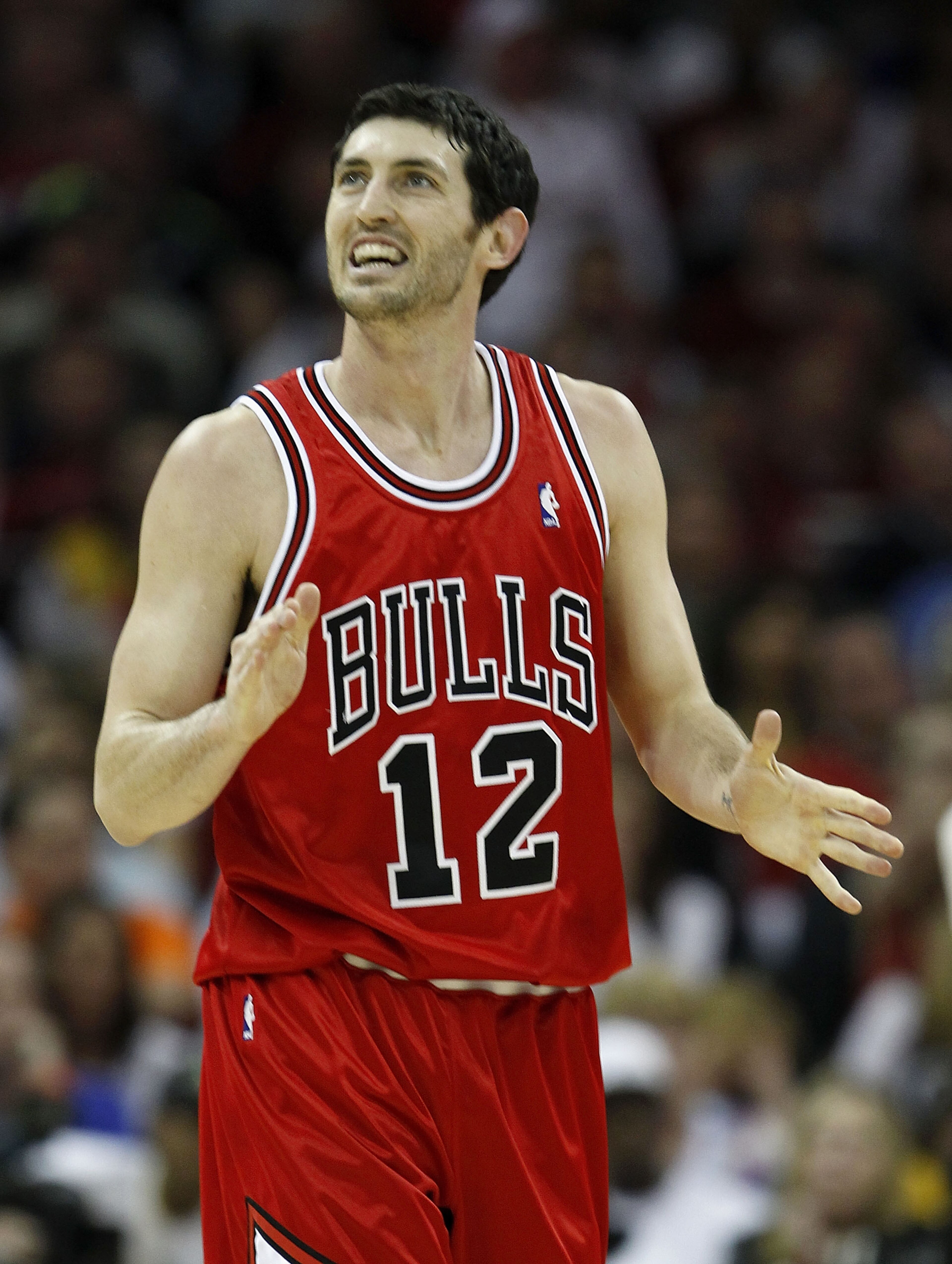 CLEVELAND - APRIL 27:  Kirk Hinrich #12 of the Chicago Bulls reacts after missing a shot while playing the Cleveland Cavaliers in Game Five of the Eastern Conference Quarterfinals during the 2010 NBA Playoffs at Quicken Loans Arena on April 27, 2010 in Cl