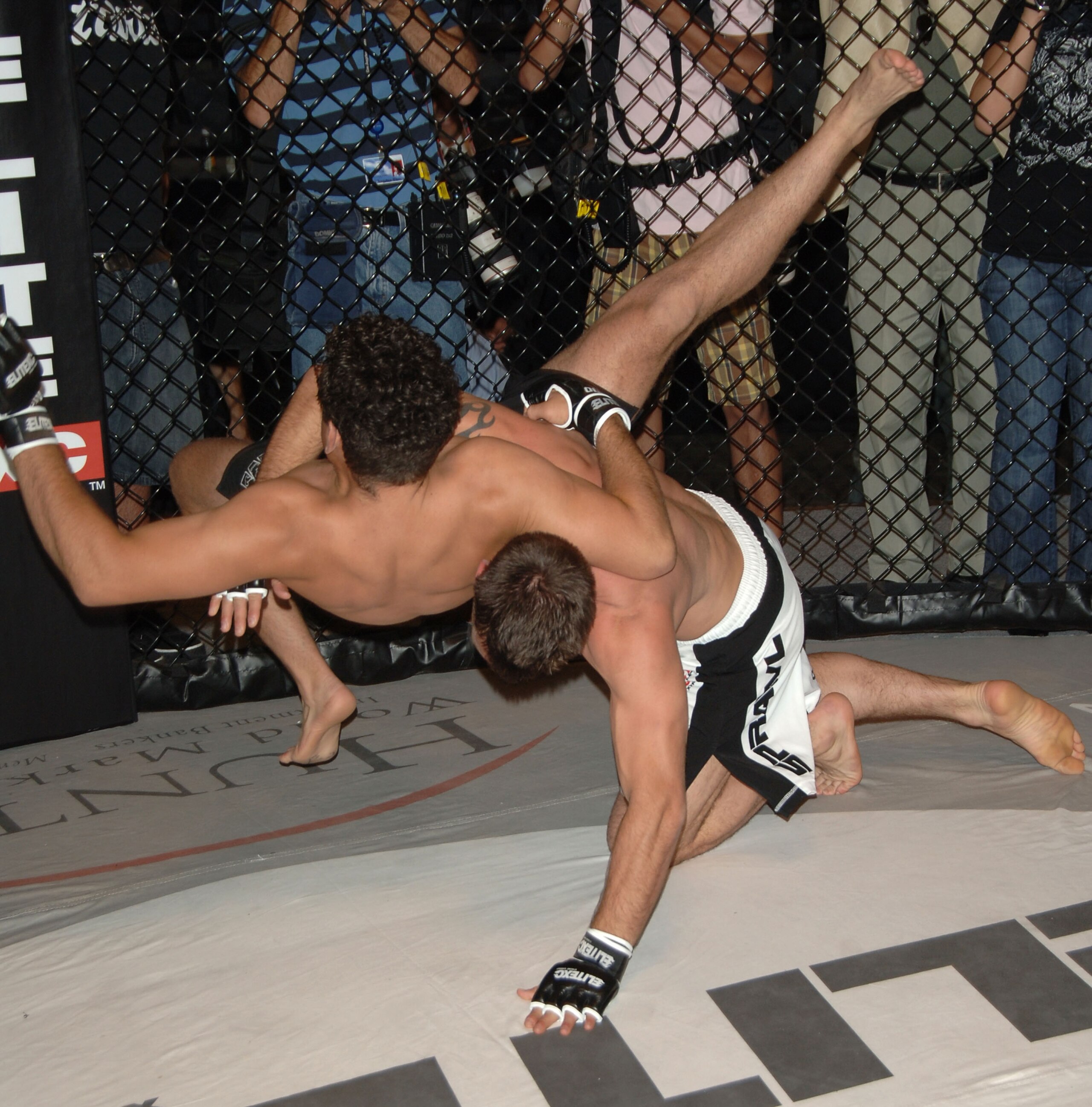 STUDIO CITY, CA - MAY 19:  MMA fighters Jake Shields (R) and Nick Diaz demonstrate MMA fighting techniques at CBS's 'Elite XC Saturday Night Fights' Press Conference at CBS Radford Studios on May 19, 2008 in Studio City, California.  (Photo by Stephen Shu