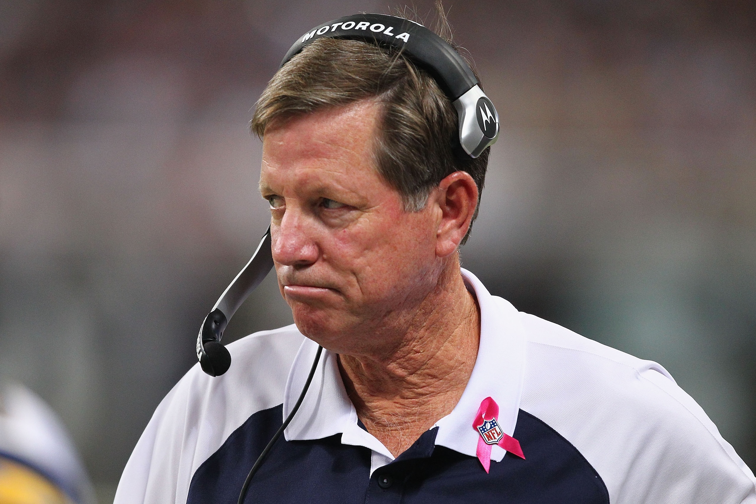 ST. LOUIS - OCTOBER 17: Head Coach Norv Turner of the San Diego Chargers looks on from the sideline against the St. Louis Rams at the Edward Jones Dome on October 17, 2010 in St. Louis, Missouri.  The Rams beat the Chargers 20-17.  (Photo by Dilip Vishwan