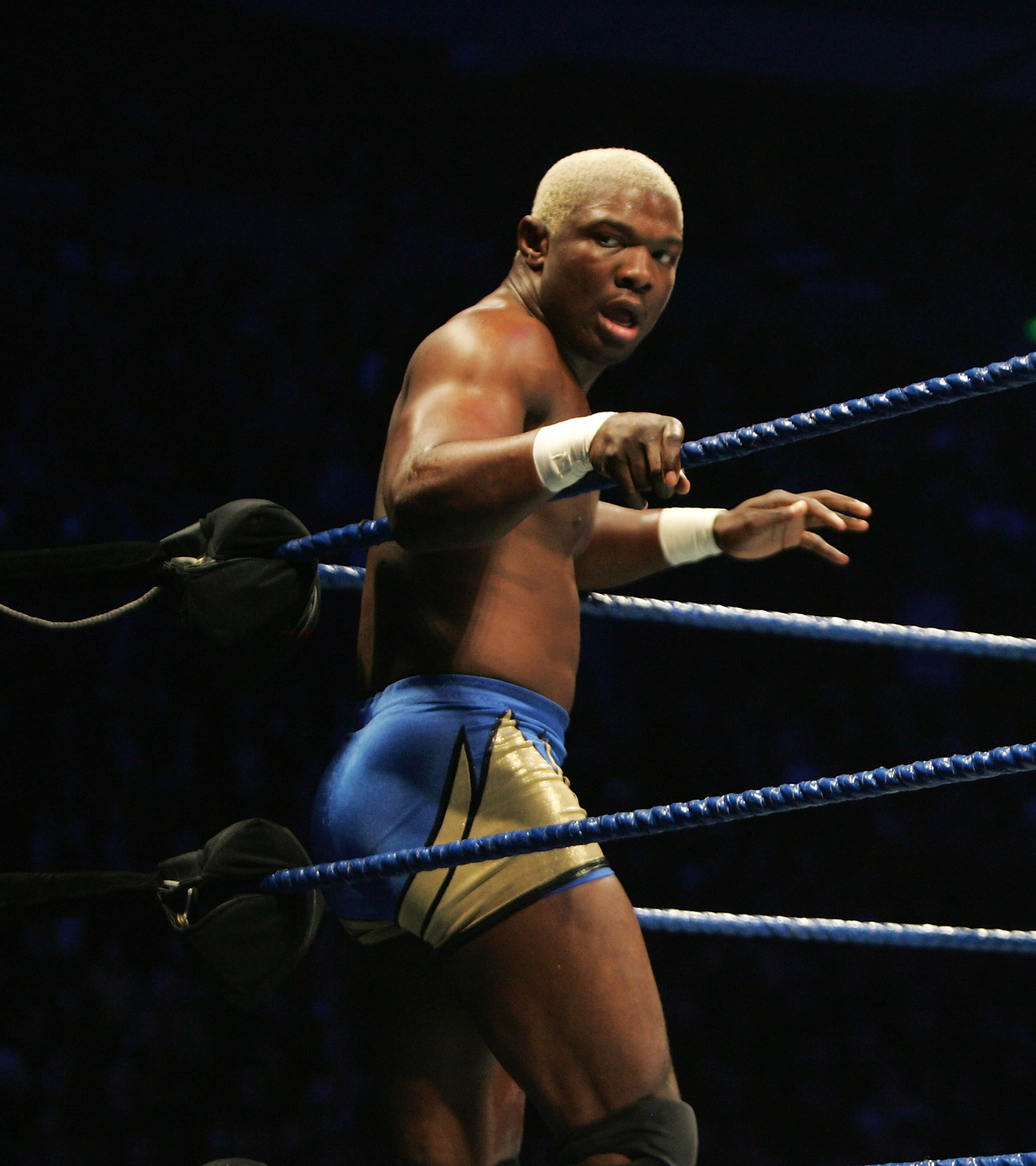 SYDNEY, AUSTRALIA - JUNE 15:  Shelton Benjamin looks on from the corner during WWE Smackdown at Acer Arena on June 15, 2008 in Sydney, Australia.  (Photo by Gaye Gerard/Getty Images)