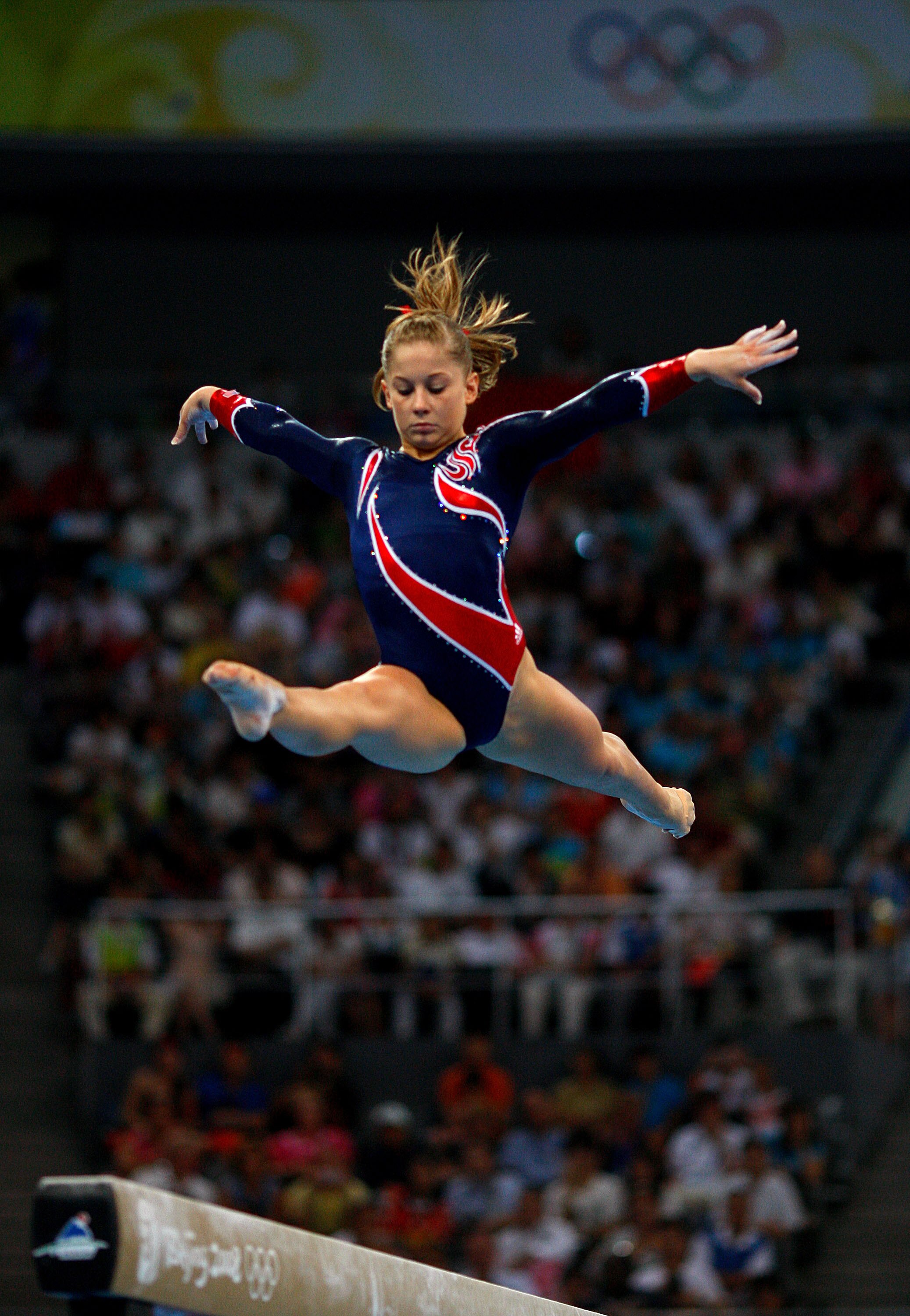 BEIJING - AUGUST 19:  Shawn Johnson of the USA competes in the Women's Beam Final at the National Indoor Stadium on Day 11 of the Beijing 2008 Olympic Games on August 19, 2008 in Beijing, China.  (Photo by Cameron Spencer/Getty Images)