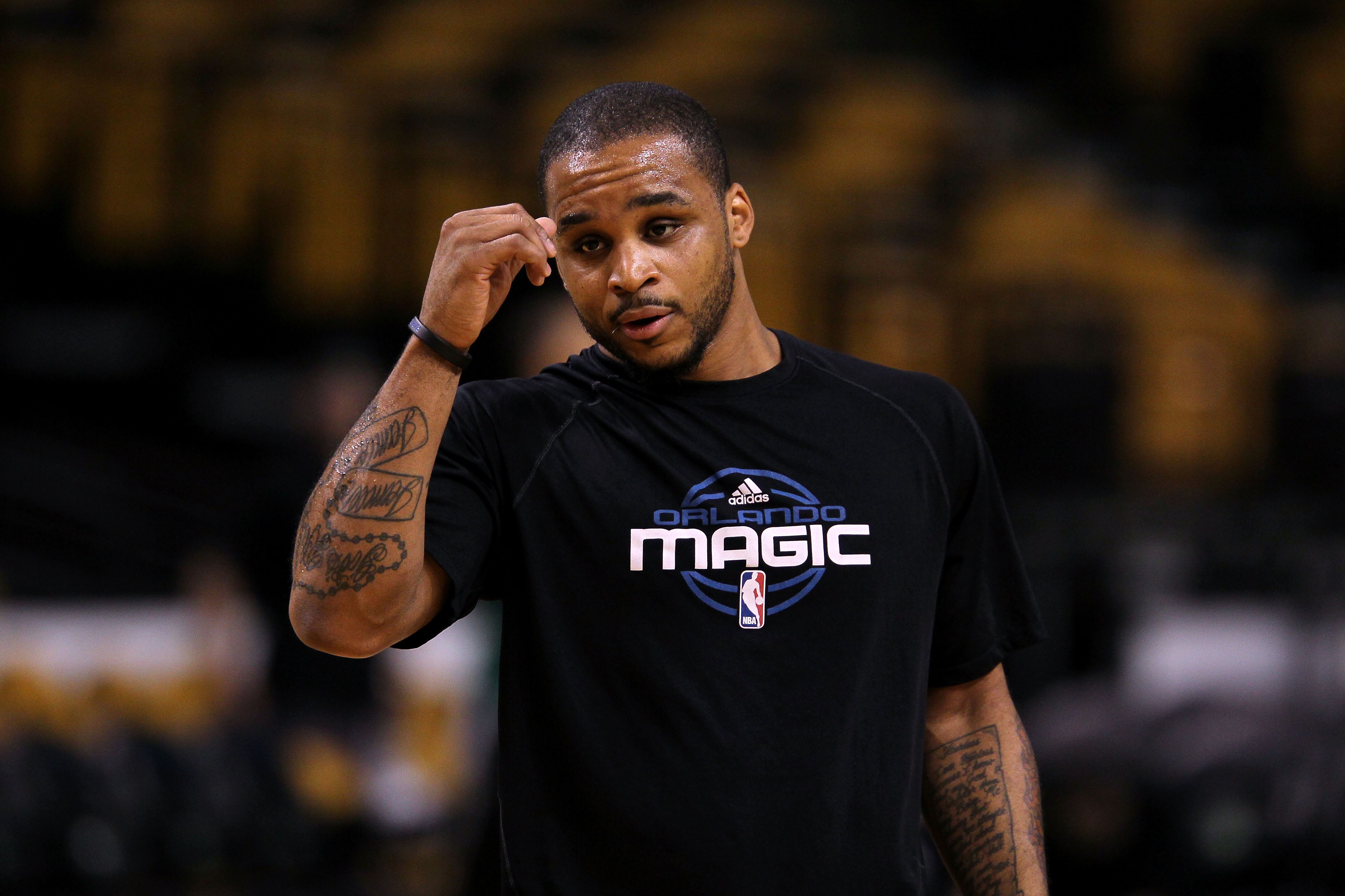 BOSTON - MAY 28:  Jameer Nelson #14 of the Orlando Magic looks on during warm ups against the Boston Celtics in Game Six of the Eastern Conference Finals during the 2010 NBA Playoffs at TD Garden on May 28, 2010 in Boston, Massachusetts.  NOTE TO USER: Us