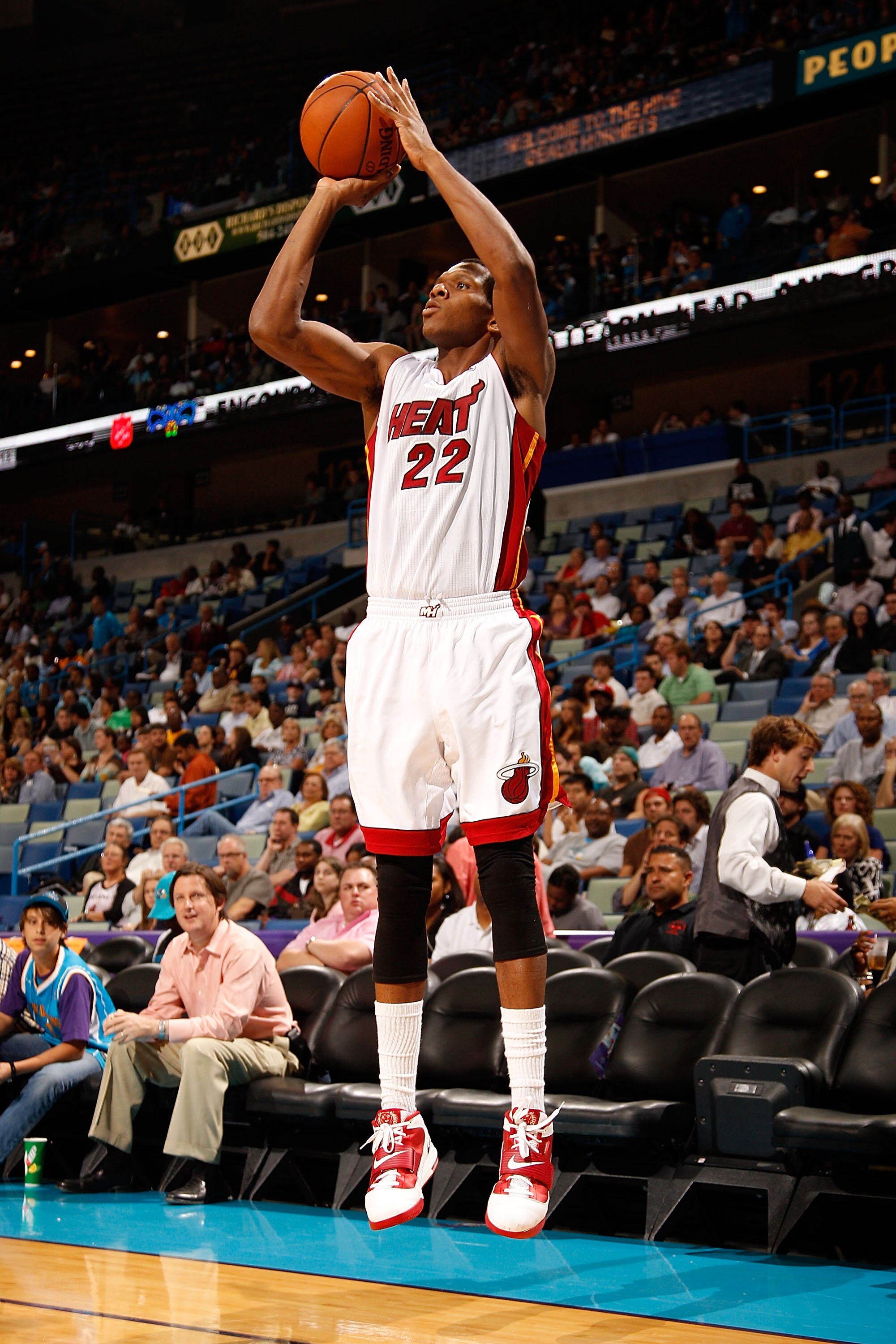 NEW ORLEANS - OCTOBER 13: James Jones #22 of the Miami Heat shoots the ball against the New Orleans Hornets at the New Orleans Arena on October 13, 2010 in New Orleans, Louisiana. NOTE TO USER: User expressly acknowledges and agrees that, by downloading NEW ORLEANS - OCTOBER 13: James Jones #22 of the Miami Heat shoots the ball against the New Orleans Hornets at the New Orleans Arena on October 13, 2010 in New Orleans, Louisiana. NOTE TO USER: User expressly acknowledges and agrees that, by downloading