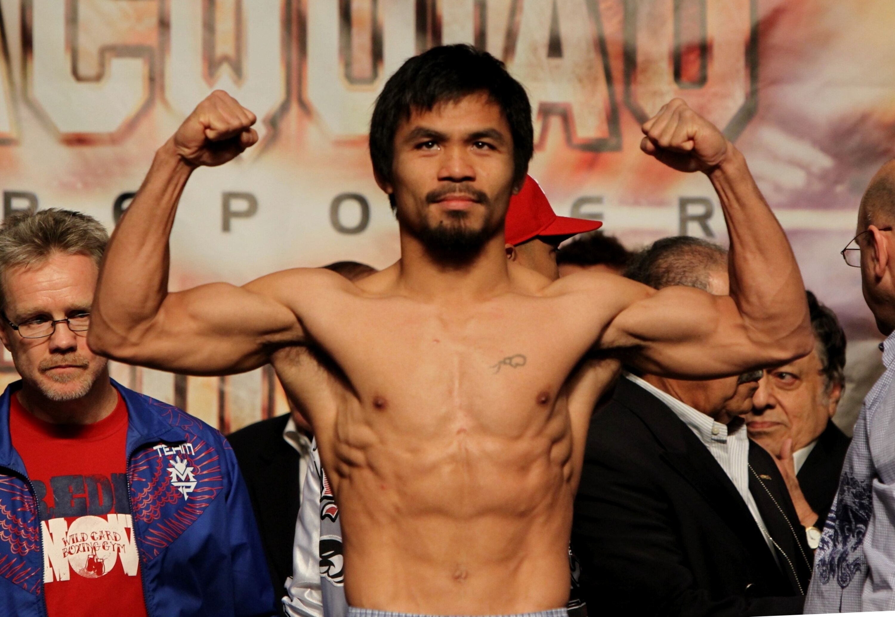 LAS VEGAS - NOVEMBER 13:  Manny Pacquiao weighs in for his upcoming bout against WBO welterweight champion Miguel Cotto at the MGM Grand Garden Arena on November 13, 2009 in Las Vegas, Nevada. Pacquiao and Cotto will meet in a WBO welterweight title fight