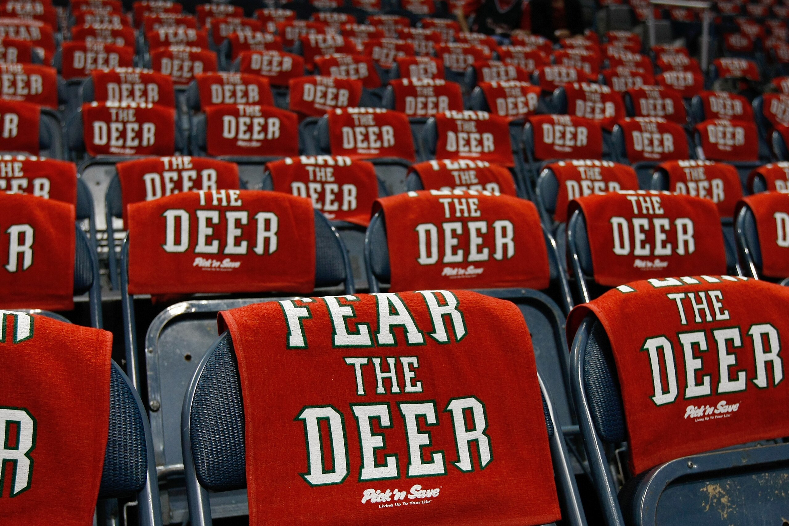 MILWAUKEE, WI - APRIL 24: Bucks towels are on the seats throughout the Bradley Center for fans prior to the game between the Milwaukee Bucks against the Atlanta Hawks during Game Three of the Eastern Conference Quarterfinals during the 2010 NBA Playoffs a