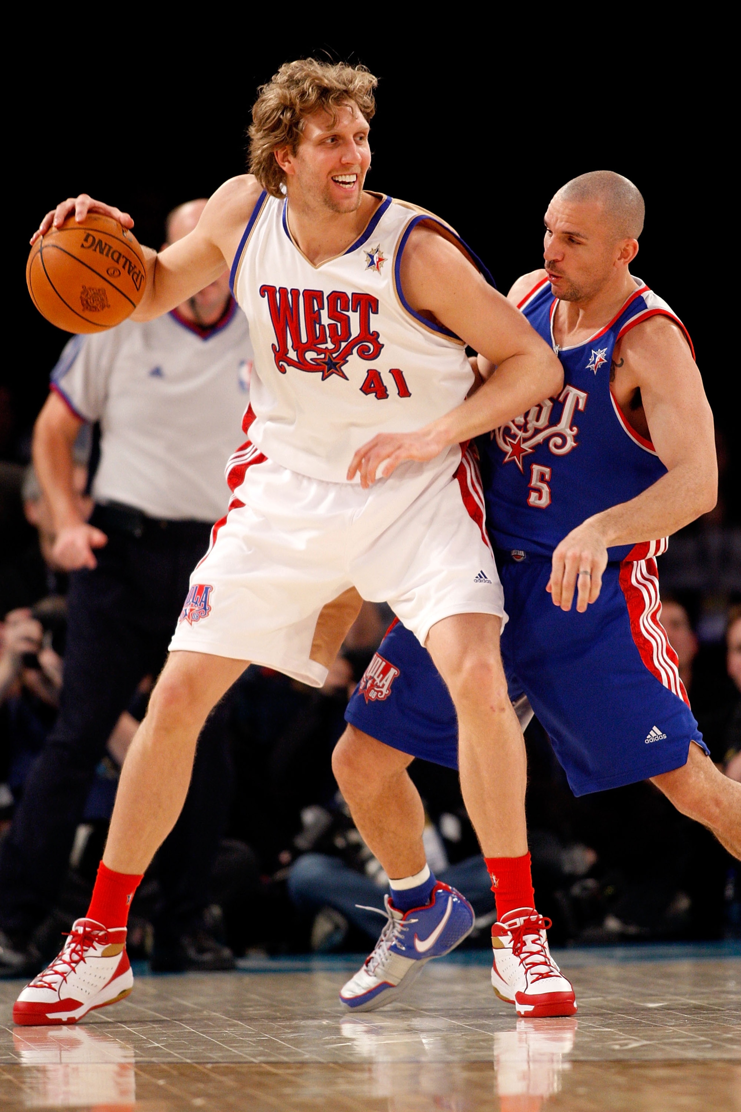 NEW ORLEANS - FEBRUARY 17:  Dirk Nowitzki #41 of the Western Conference goes up against Jason Kidd #5 of the Eastern Conference during the 57th NBA All-Star Game, part of 2008 NBA All-Star Weekend at the New Orleans Arena on February 17, 2008 in New Orlea