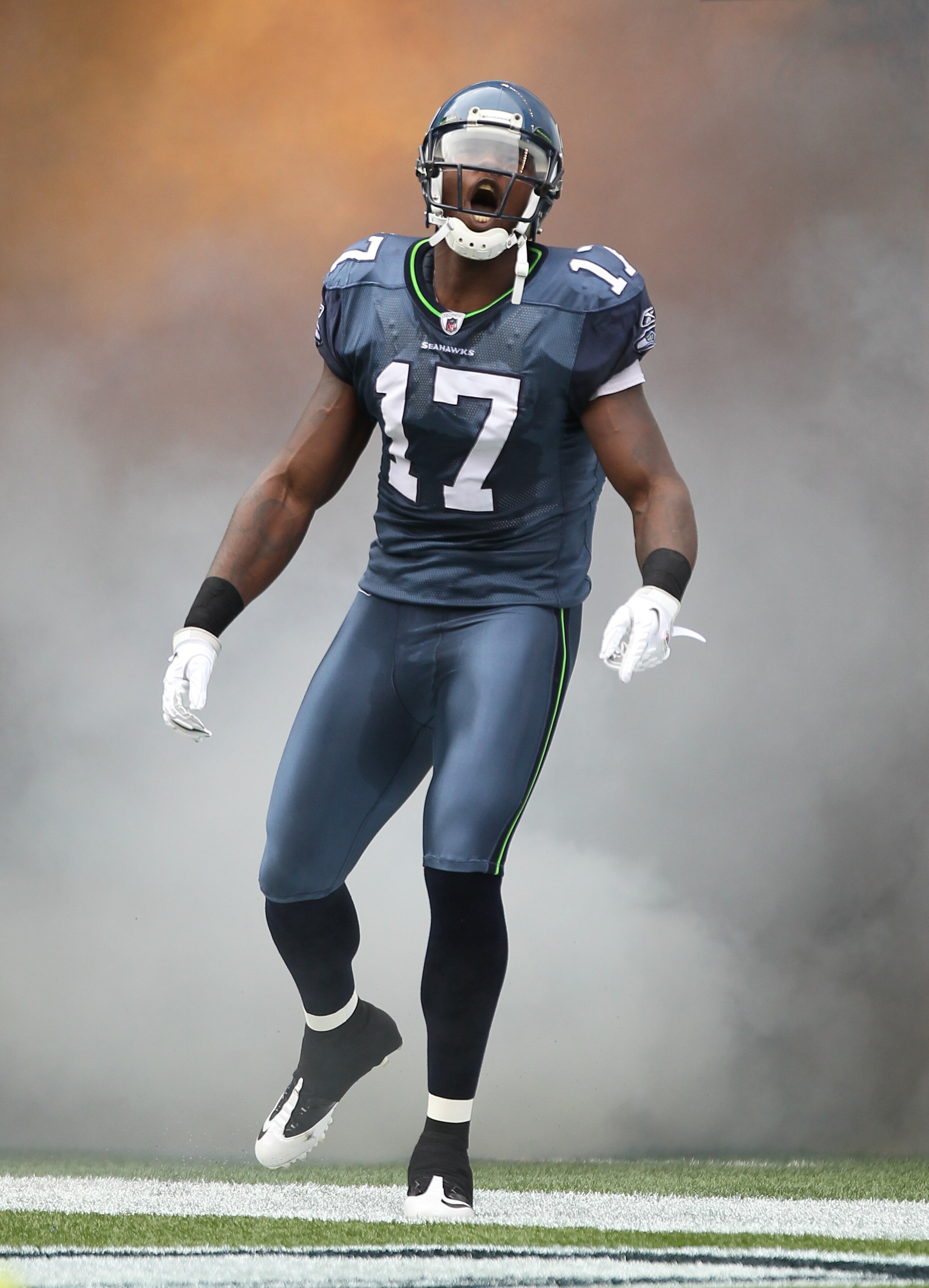SEATTLE - SEPTEMBER 26:  Wide receiver Mike Williams #17 of the Seattle Seahawks is introduced prior to the game against the San Diego Chargers at Qwest Field on September 26, 2010 in Seattle, Washington. (Photo by Otto Greule Jr/Getty Images)