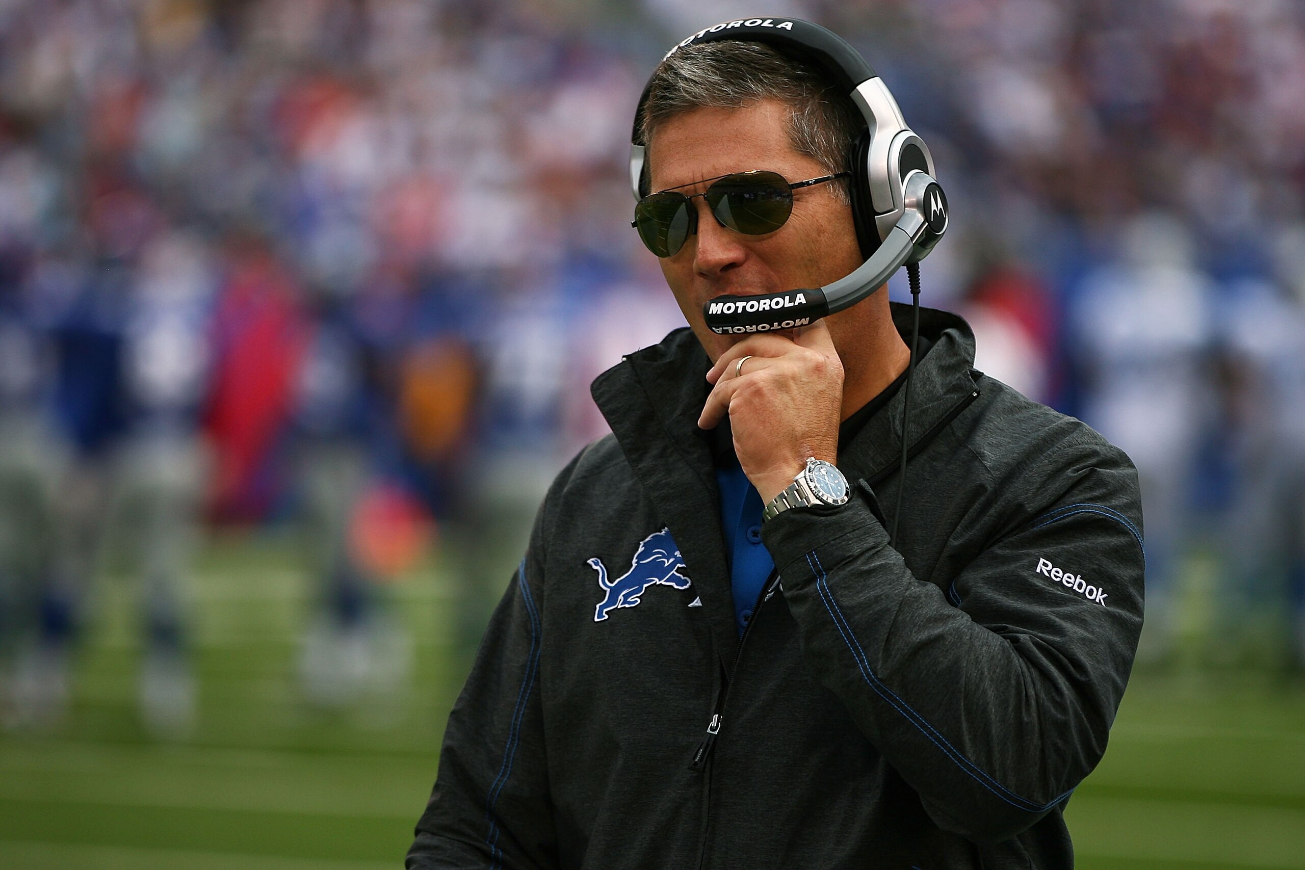 EAST RUTHERFORD, NJ - OCTOBER 17:  Jim Schwartz, head coach of the Detroit Lions during a game against the New York Giants at New Meadowlands Stadium on October 17, 2010 in East Rutherford, New Jersey. The Giants defeated the Lions 28 - 20.  (Photo by And