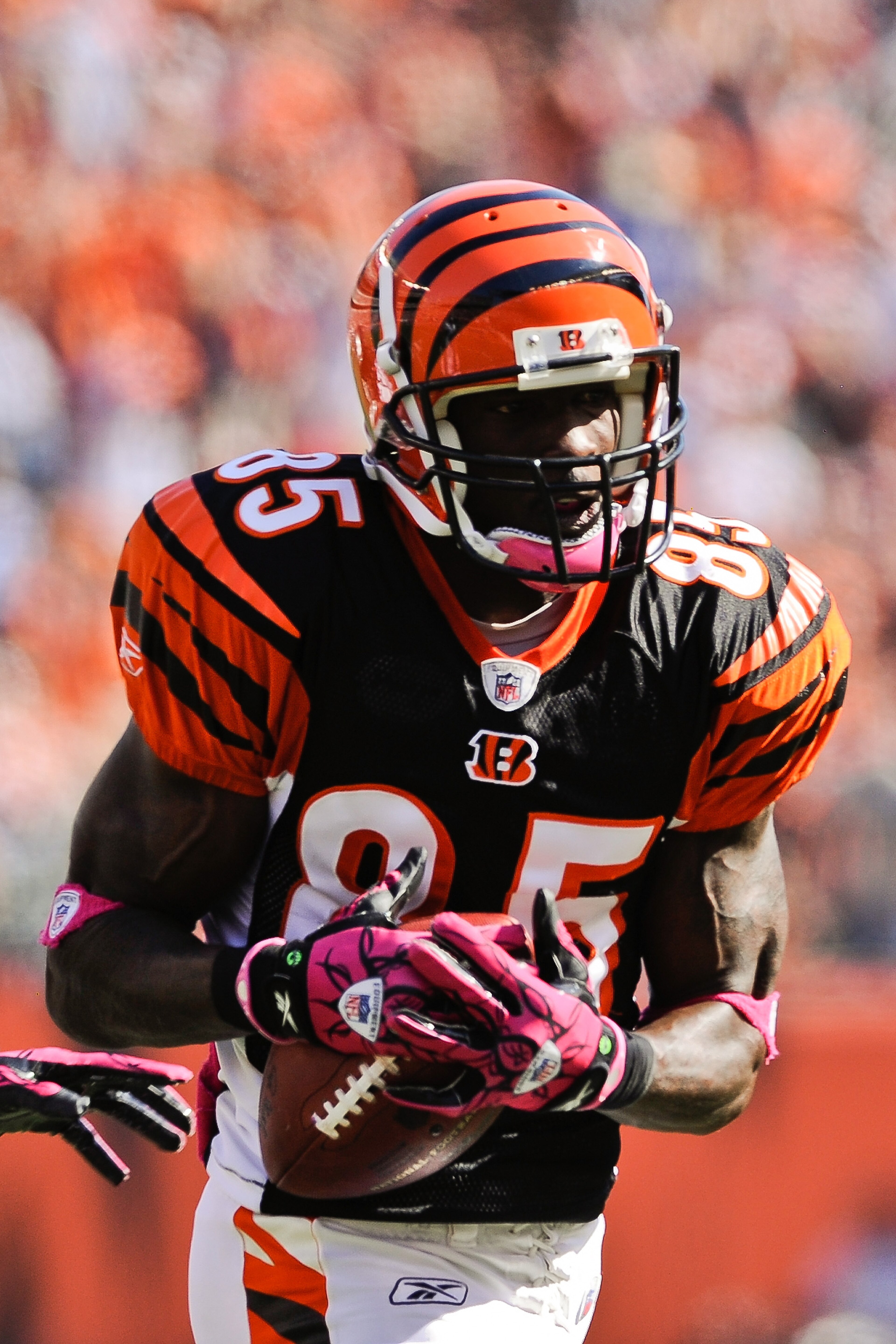 CINCINNATI, OH - OCTOBER 10: Chad Ochocinco #85 of the Cincinnati Bengals makes a reception against the Tampa Bay Buccaneers at Paul Brown Stadium on October 10, 2010 in Cincinnati, Ohio. (Photo by Jamie Sabau/Getty Images)