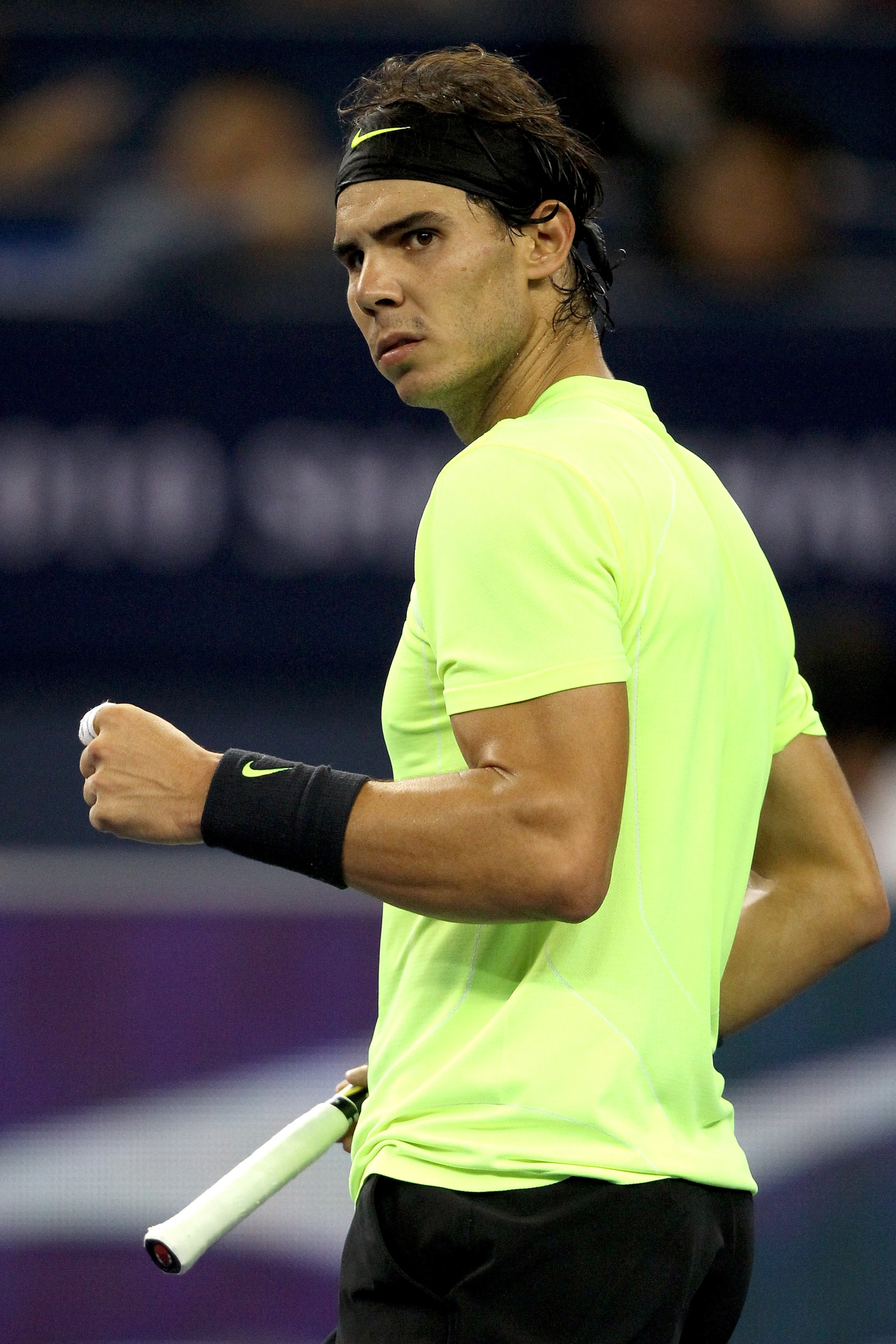 SHANGHAI, CHINA - OCTOBER 14:  Rafael Nadal of Spain celebrates a point against Jurgen Melzer of Austria during day four of the 2010 Shanghai Rolex Masters at the Shanghai Qi Zhong Tennis Center on October 13, 2010 in Shanghai, China.  (Photo by Matthew S
