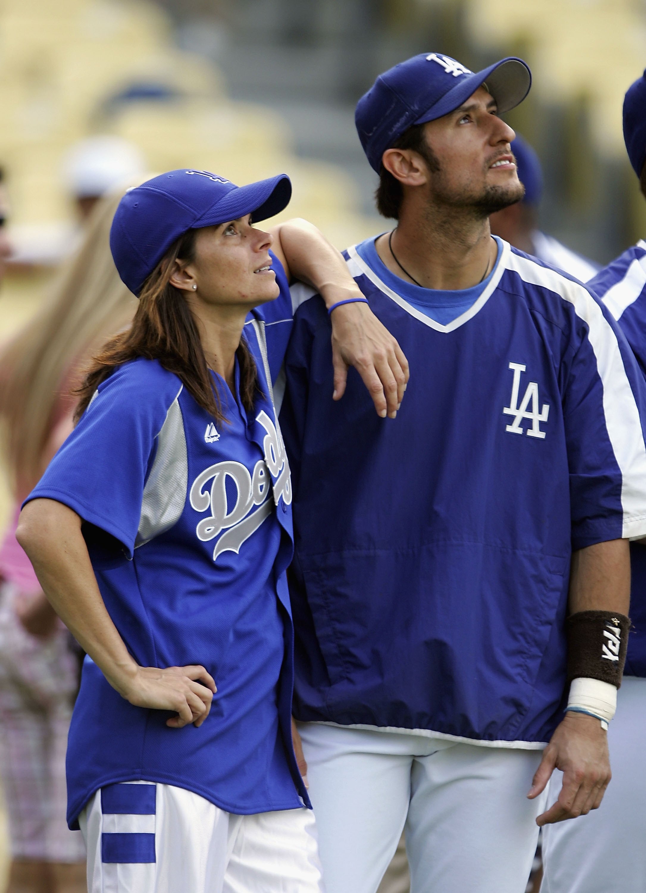 LOS ANGELES - JUNE 24:  Nomar Garciaparra #5 and first baseman for the Los Angeles Dodgers with his wife Mia Hamm during the 48th Annual Hollywood Stars Game before the game between the Los Angeles Dodgers and the Pittsburgh Pirates on June 24, 2006 at Do