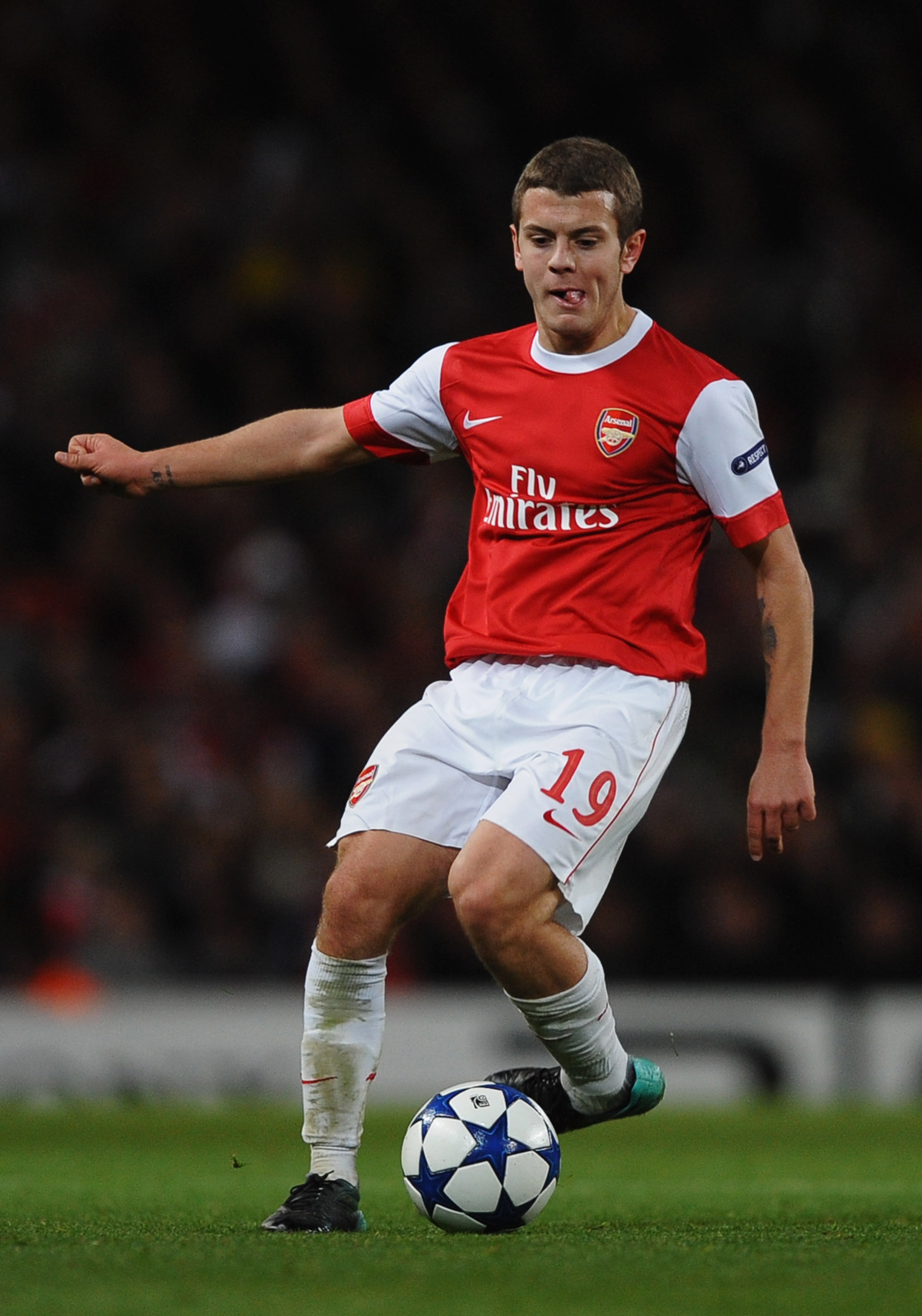 LONDON, ENGLAND - OCTOBER 19: Jack Wilshere of Arsenal in action during the UEFA Champions League Group H match between Arsenal and FC Shakhtar Donetsk at the Emirates Stadium on October 19, 2010 in London, England. (Photo by Laurence Griffiths/Getty Im LONDON, ENGLAND - OCTOBER 19: Jack Wilshere of Arsenal in action during the UEFA Champions League Group H match between Arsenal and FC Shakhtar Donetsk at the Emirates Stadium on October 19, 2010 in London, England. (Photo by Laurence Griffiths/Getty Im