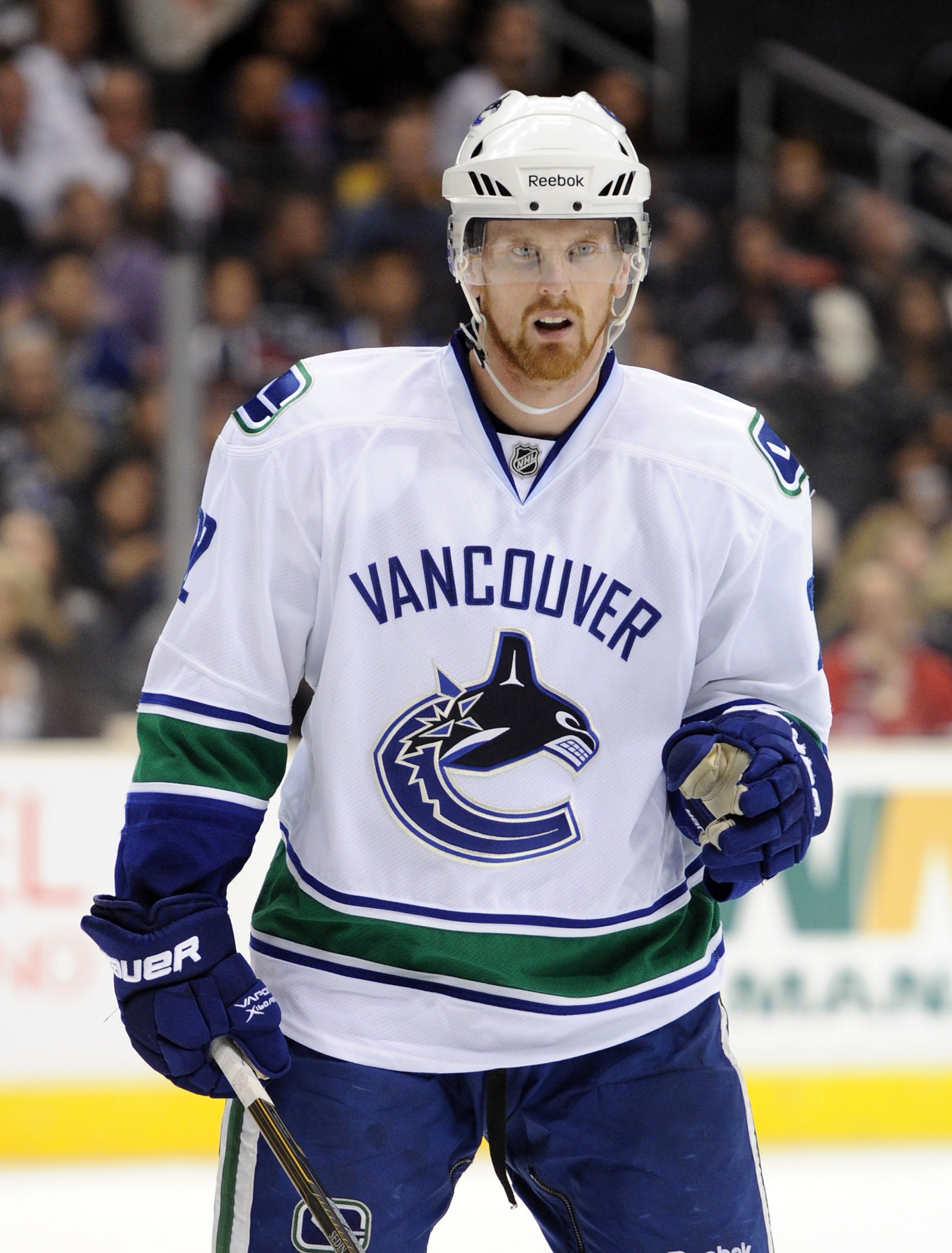 LOS ANGELES, CA - OCTOBER 15:  Daniel Sedin #22 of the Vancouver Canucks waits to face off against the Los Angeles Kings at the Staples Center on October 15, 2010 in Los Angeles, California.  (Photo by Harry How/Getty Images)