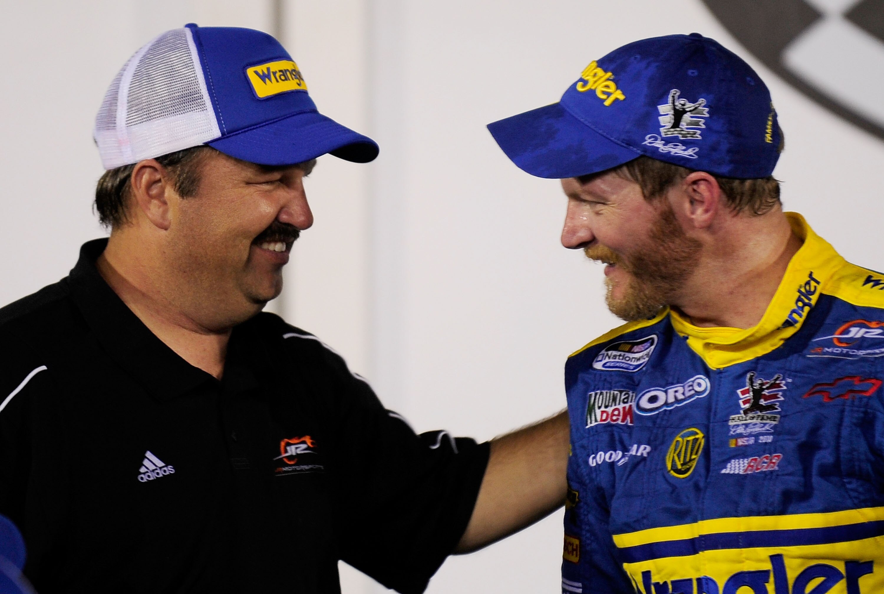 DAYTONA BEACH, FL - JULY 02:  Dale Earnhardt Jr., driver of the #3 Wrangler Chevrolet, celebrates in victory lane with crew chief Tony Eury Jr. after winning the NASCAR Nationwide Series Subway Jalapeno 250 at Daytona International Speedway on July 2, 201