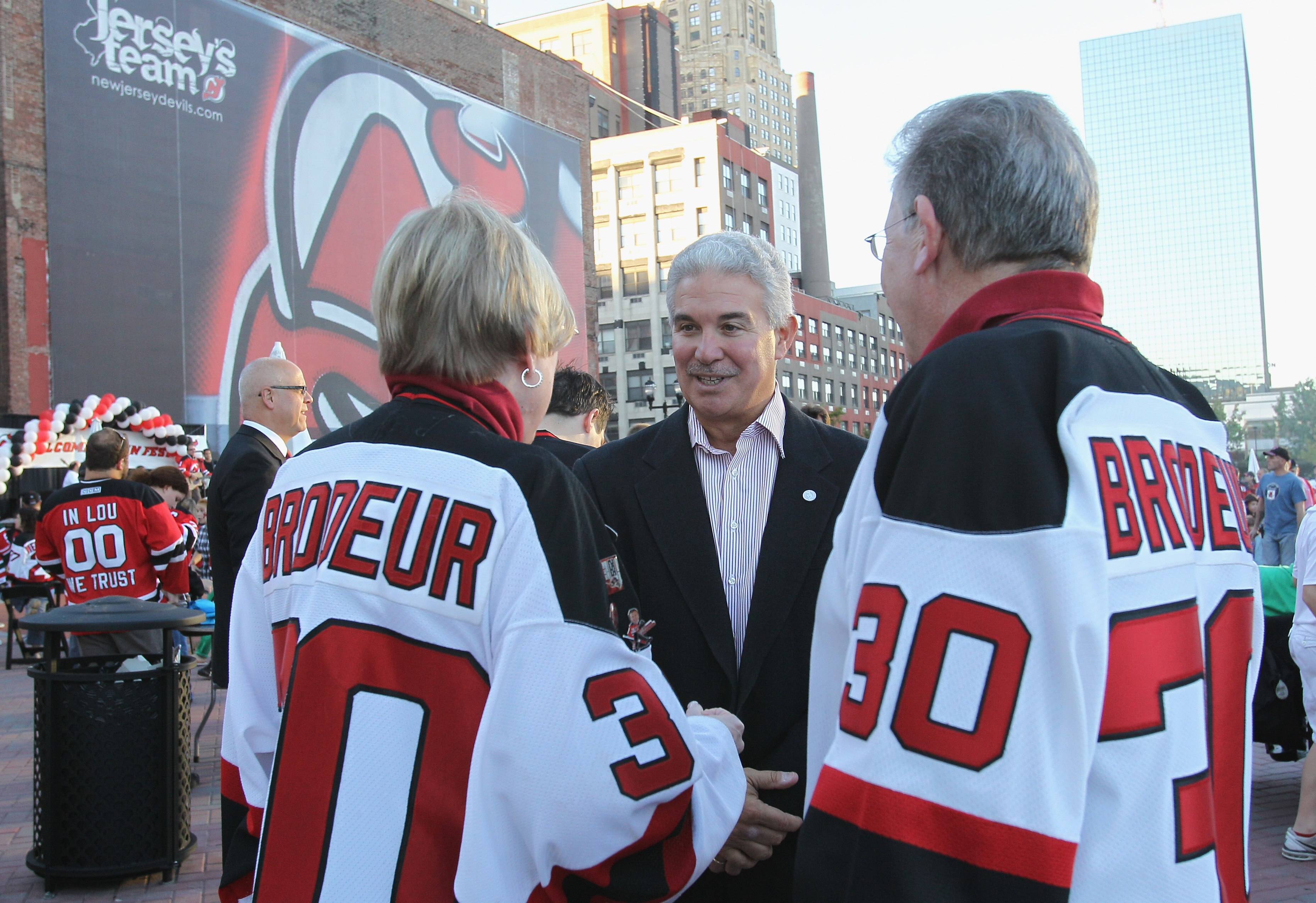 NEWARK, NJ - OCTOBER 08: New Jersey Devils team owner Jeff Vanderbeek meets with fans prior to the season opening game against the Dallas Stars at the Prudential Center on October 8, 2010 in Newark, New Jersey.  (Photo by Bruce Bennett/Getty Images)