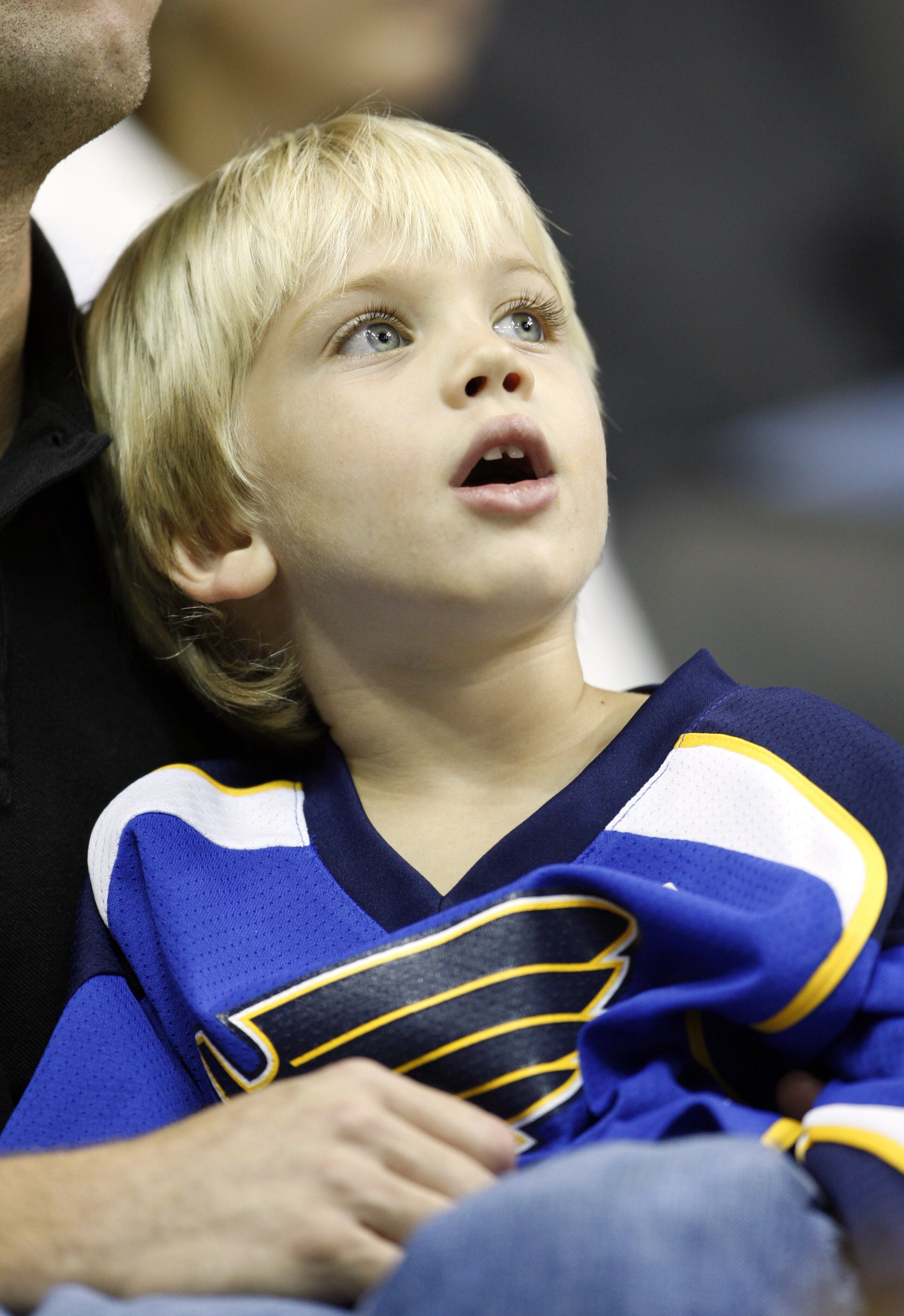 KANSAS CITY, MO - SEPTEMBER 22:  A young fan looks on during the preseason game between the St. Louis Blues and the Los Angeles Kings on September 22, 2008 at the Sprint Center in Kansas City, Missouri. The Kings defeated the Blues 2-1. (Photo by Jamie Sq