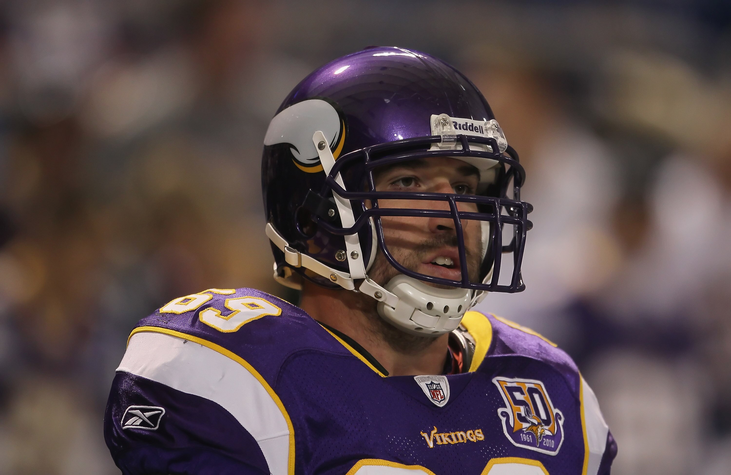 MINNEAPOLIS - SEPTEMBER 26:  Jared Allen #69 of the Minnesota Vikings looks on prior to the start of the game against the Detroit Lions at Mall of America Field on September 26, 2010 in Minneapolis, Minnesota.  (Photo by Jeff Gross/Getty Images)