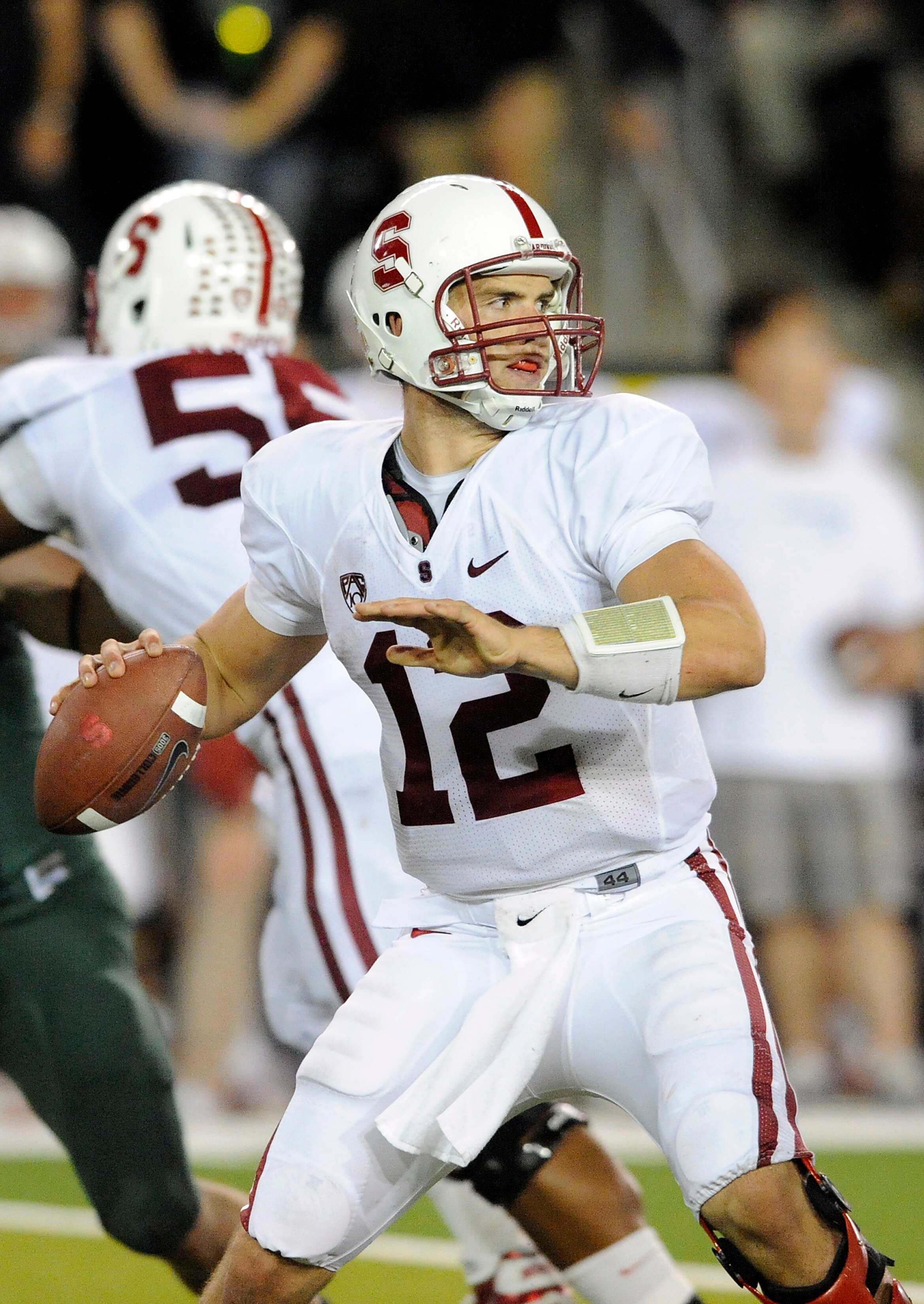 EUGENE, OR - OCTOBER 2: Quarterback Andrew Luck #12 of the Stanford Cardinal sets to throw a pass in the third quarter of the game against the Oregon Ducks at Autzen Stadium on October 2, 2010 in Eugene, Oregon. Oregon won the game 52-31. (Photo by Steve