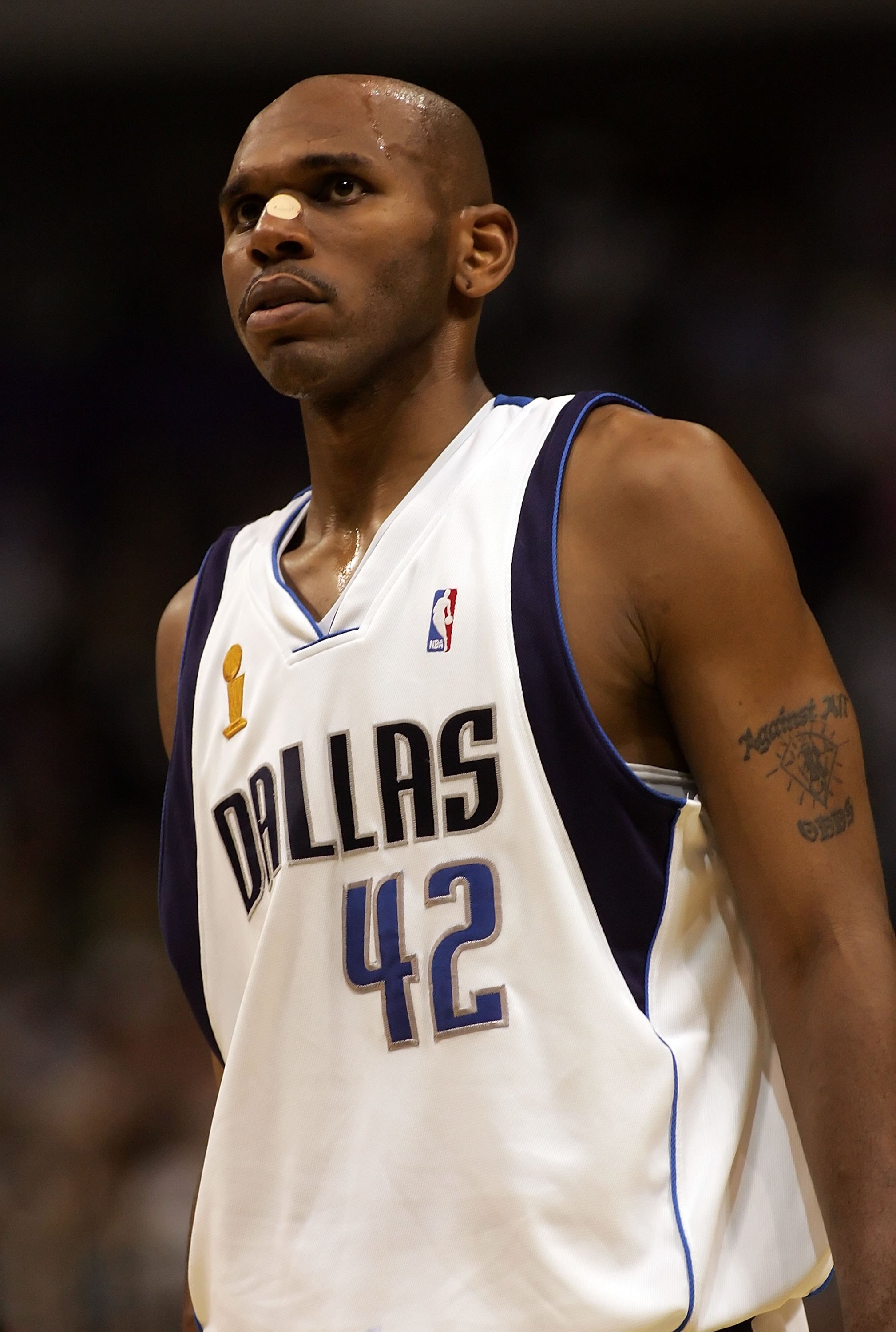 DALLAS - JUNE 08: Jerry Stackhouse #42 of the Dallas Mavericks looks on in the third quarter against the Miami Heat in game one of the 2006 NBA Finals on June 8, 2006 at American Airlines Center in Dallas, Texas.  NOTE TO USER: User expressly acknowledges