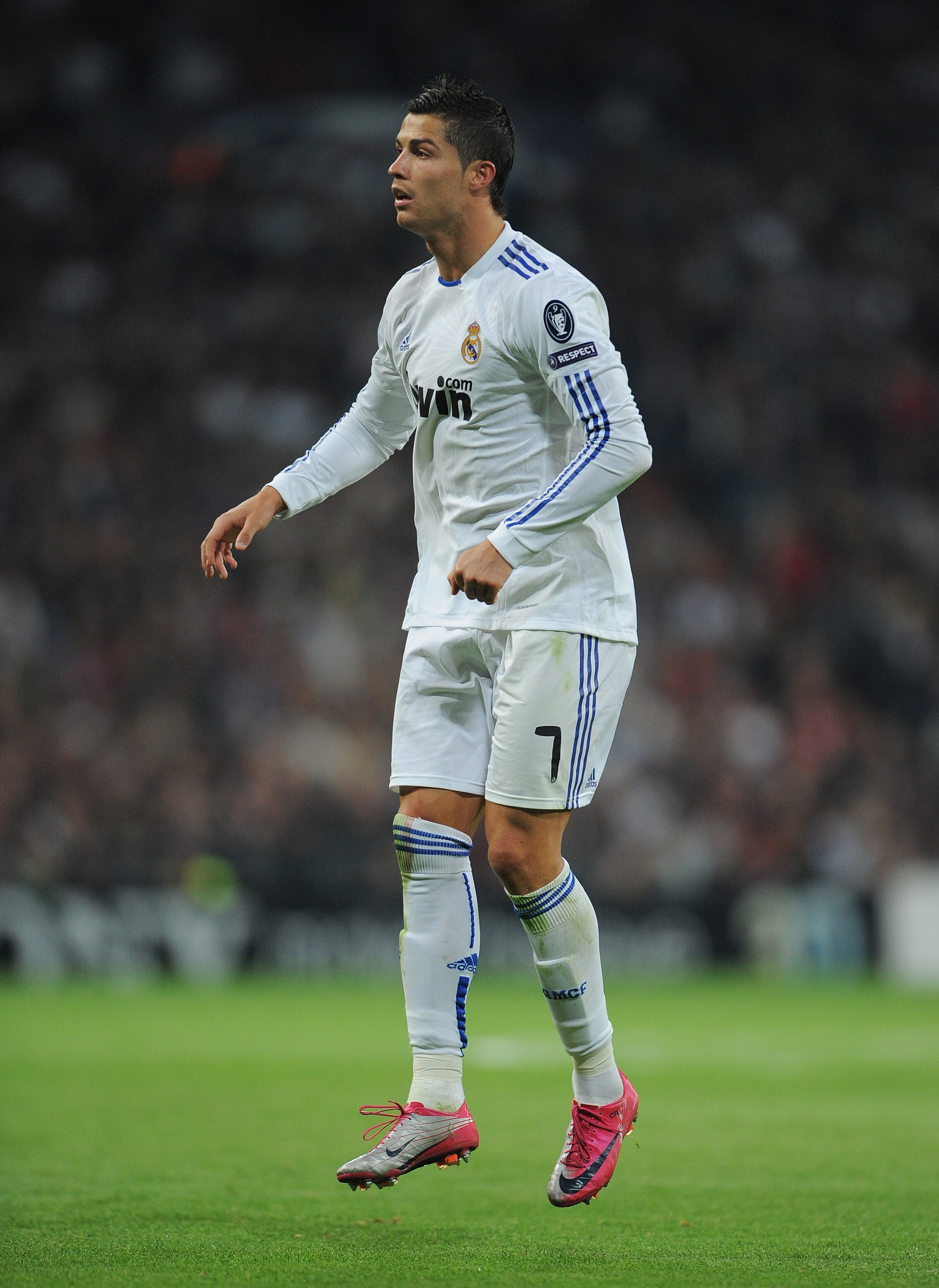 MADRID, SPAIN - OCTOBER 19:  Cristiano Ronaldo of Real Madrid reacts during the UEFA Champions League group G match between Real Madrid and AC Milan at the Estadio Santiago Bernabeu on October 19, 2010 in Madrid, Spain. Real Madrid won the match 2-0.  (Ph