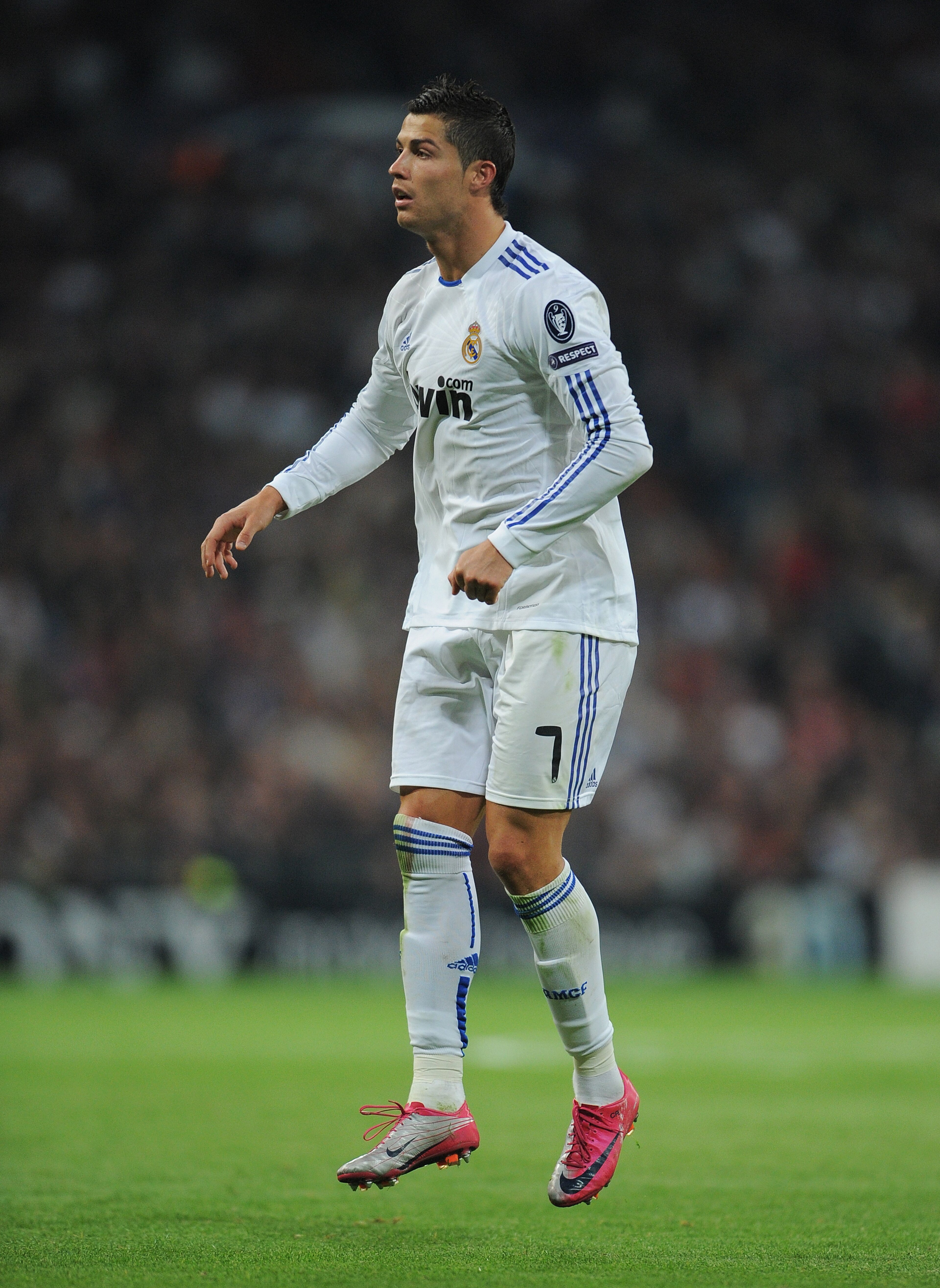 MADRID, SPAIN - OCTOBER 19:  Cristiano Ronaldo of Real Madrid reacts during the UEFA Champions League group G match between Real Madrid and AC Milan at the Estadio Santiago Bernabeu on October 19, 2010 in Madrid, Spain. Real Madrid won the match 2-0.  (Ph