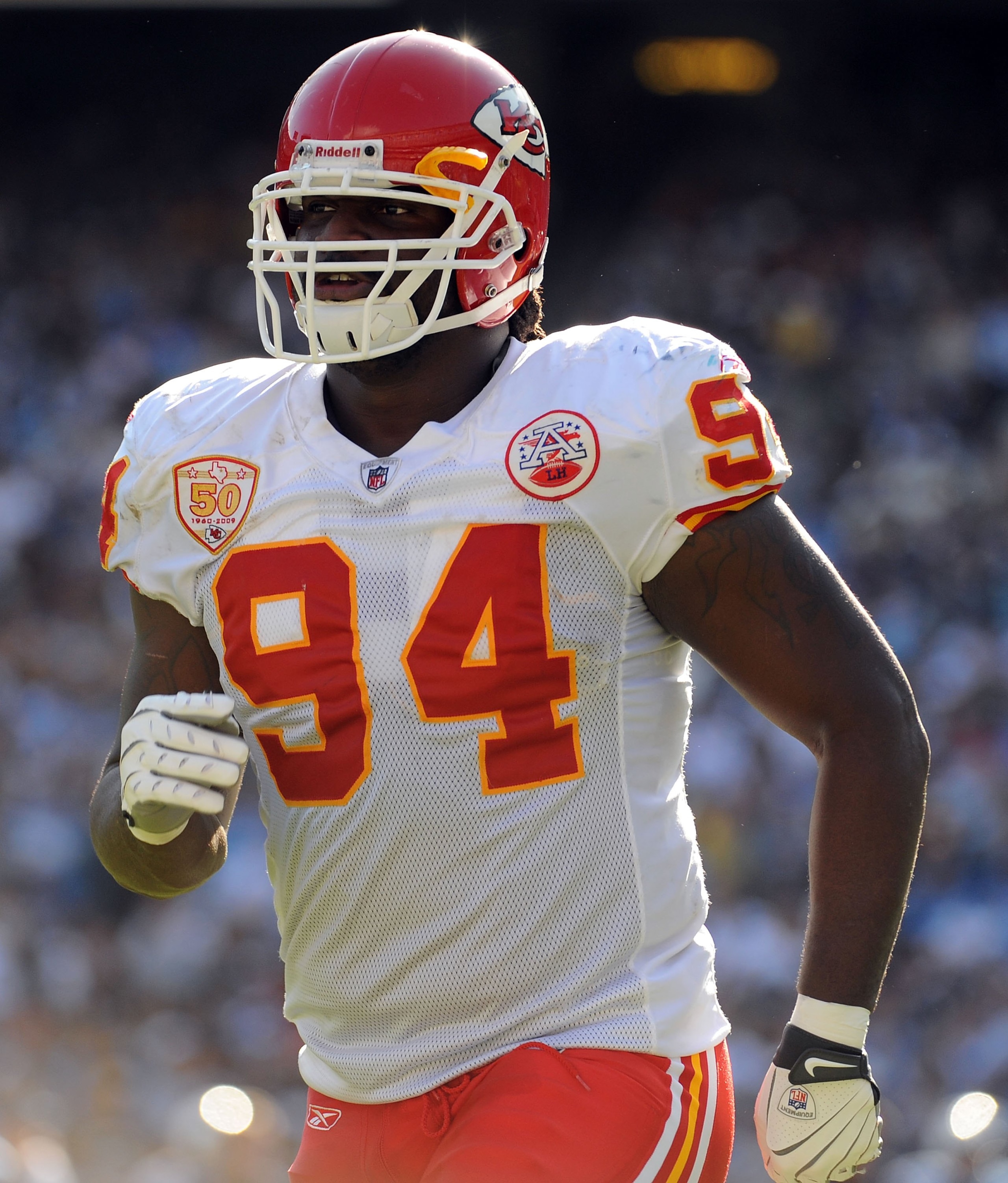 SAN DIEGO - NOVEMBER 29:  Tyson Jackson #94 of the Kansas City Chiefs leaves the field in the game against the San Diego Chargers at Qualcomm Stadium on November 29, 2009 in San Diego, California.  (Photo by Harry How/Getty Images)