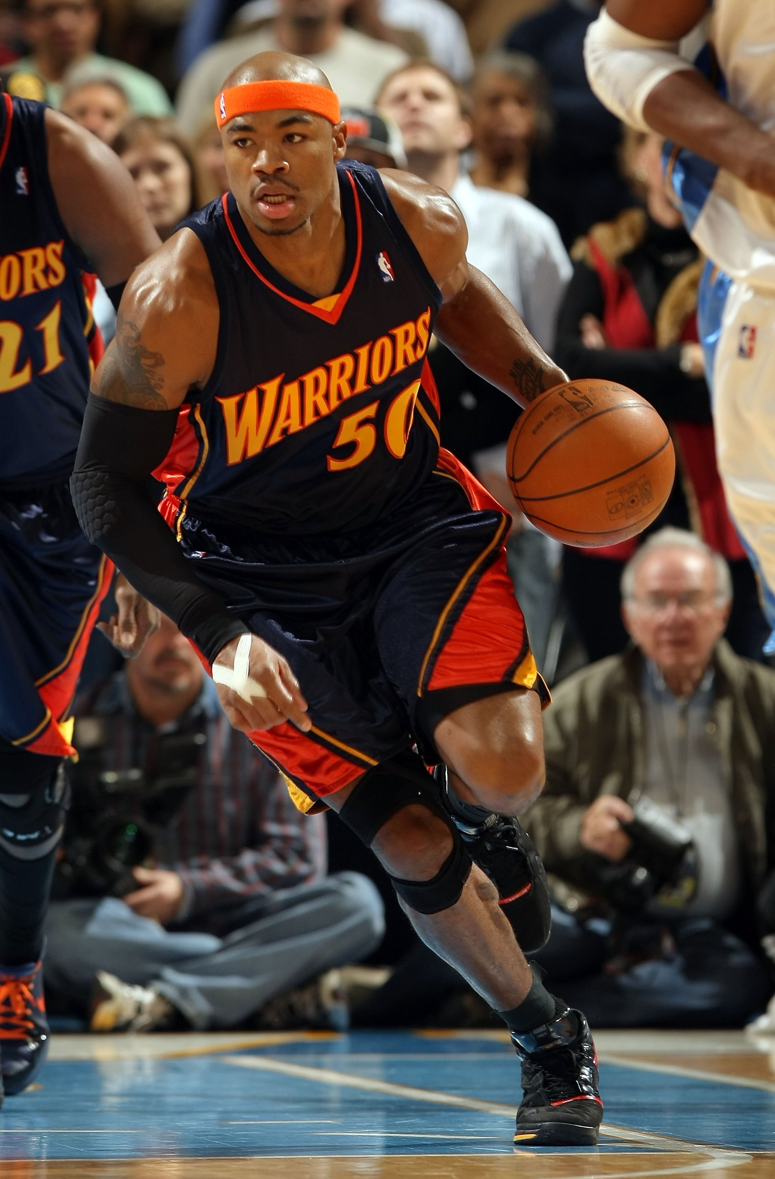 DENVER - JANUARY 05:  Corey Maggette #50 of the Golden State Warriors dribbles the ball against the Denver Nuggets at the Pepsi Center on January 5, 2010 in Denver, Colorado. The Nuggets defeated the Warriors 123-122. NOTE TO USER: User expressly acknowle