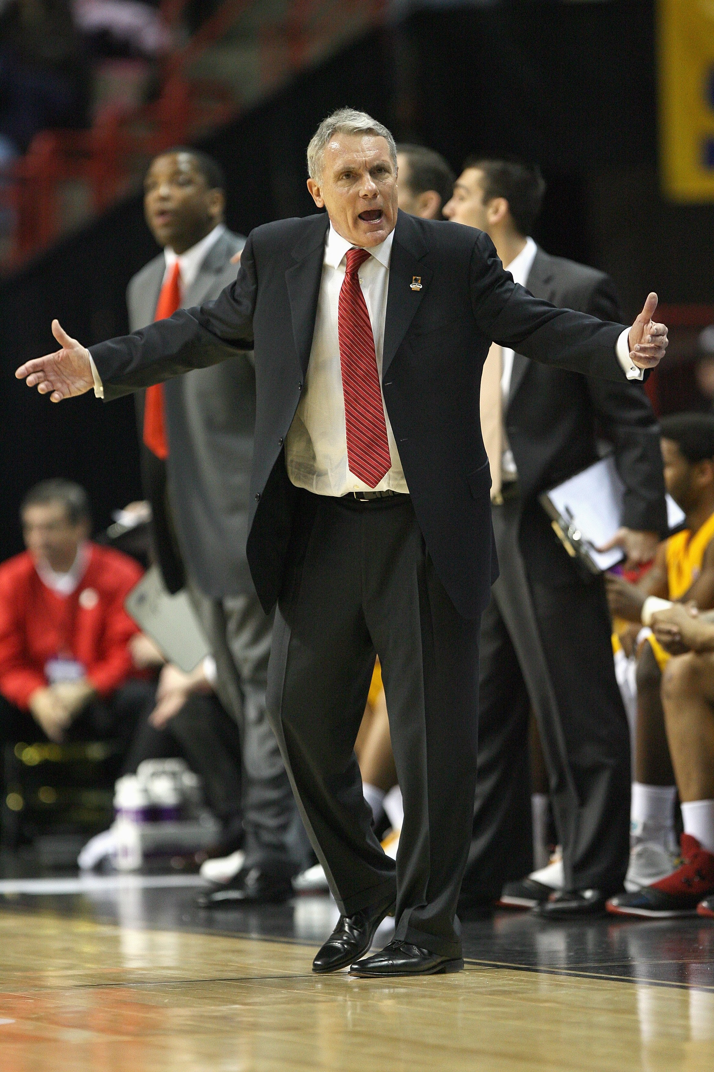 SPOKANE, WA - MARCH 21:  Head coach Gary Williams of the Maryland Terrapins reacts against the Michigan State Spartans during the second round of the 2010 NCAA men's basketball tournament at the Spokane Arena on March 21, 2010 in Spokane, Washington. (Pho
