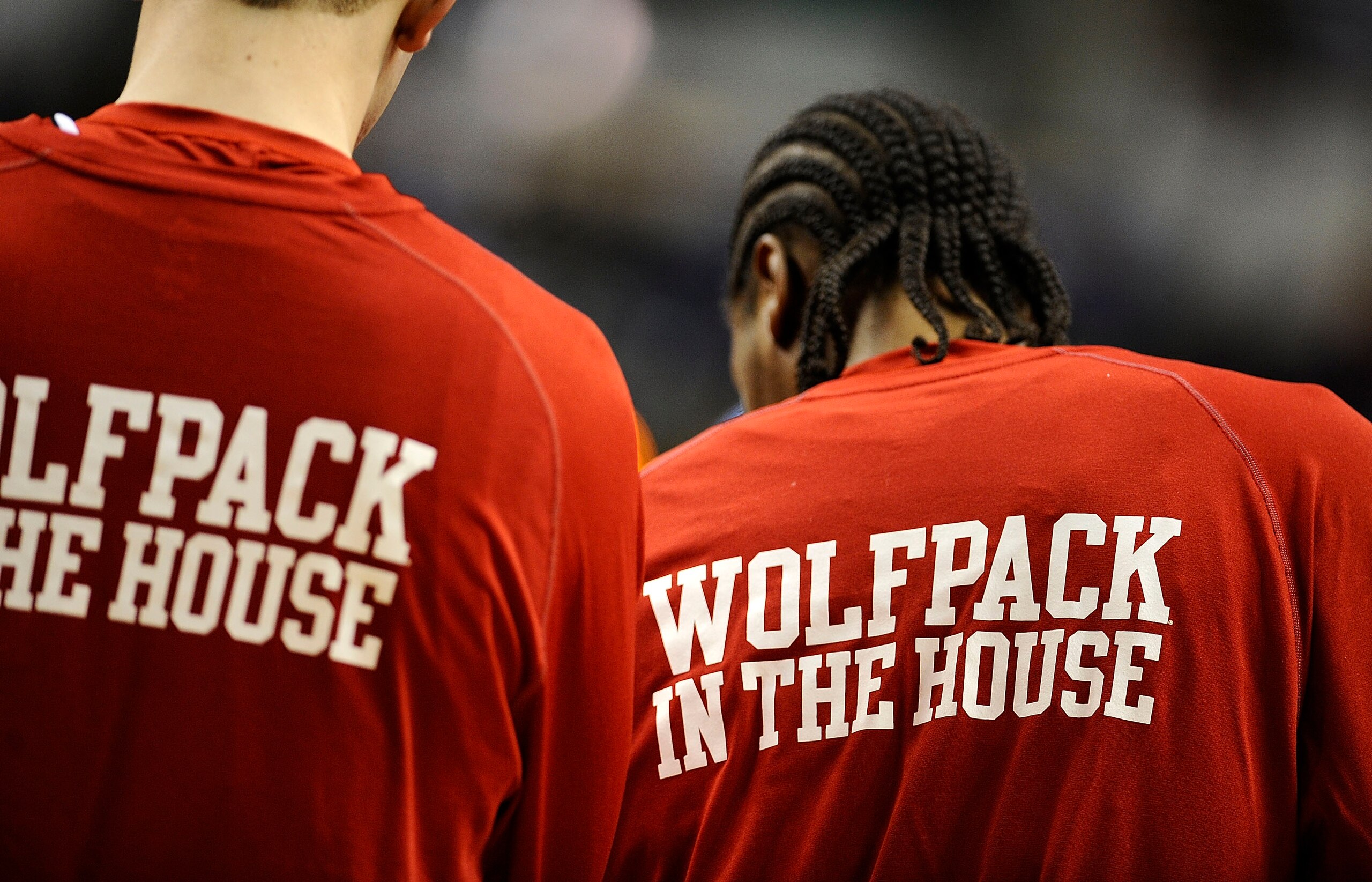 GREENSBORO, NC - MARCH 13:  Members of the North Carolina State Wolfpack stand during a timeout against the Georgia Tech Yellow Jackets in their semifinal game in the 2010 ACC Men's Basketball Tournament at the Greensboro Coliseum on on March 13, 2010 in
