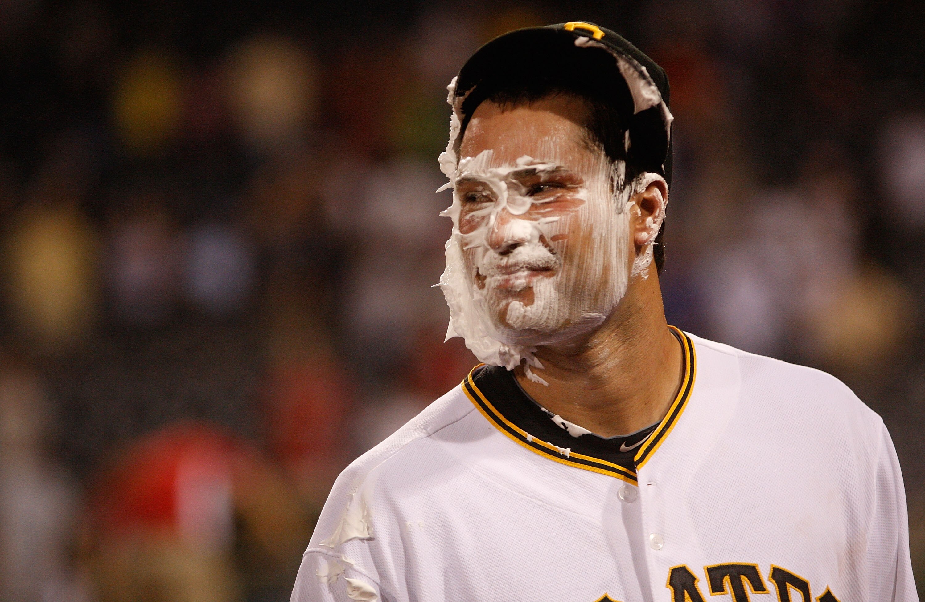 PITTSBURGH - JUNE 01:  Neil Walker #18 of the Pittsburgh Pirates smiles with shaving cream on his face after a win against the Chicago Cubs on June 1, 2010 at PNC Park in Pittsburgh, Pennsylvania.  (Photo by Jared Wickerham/Getty Images)
