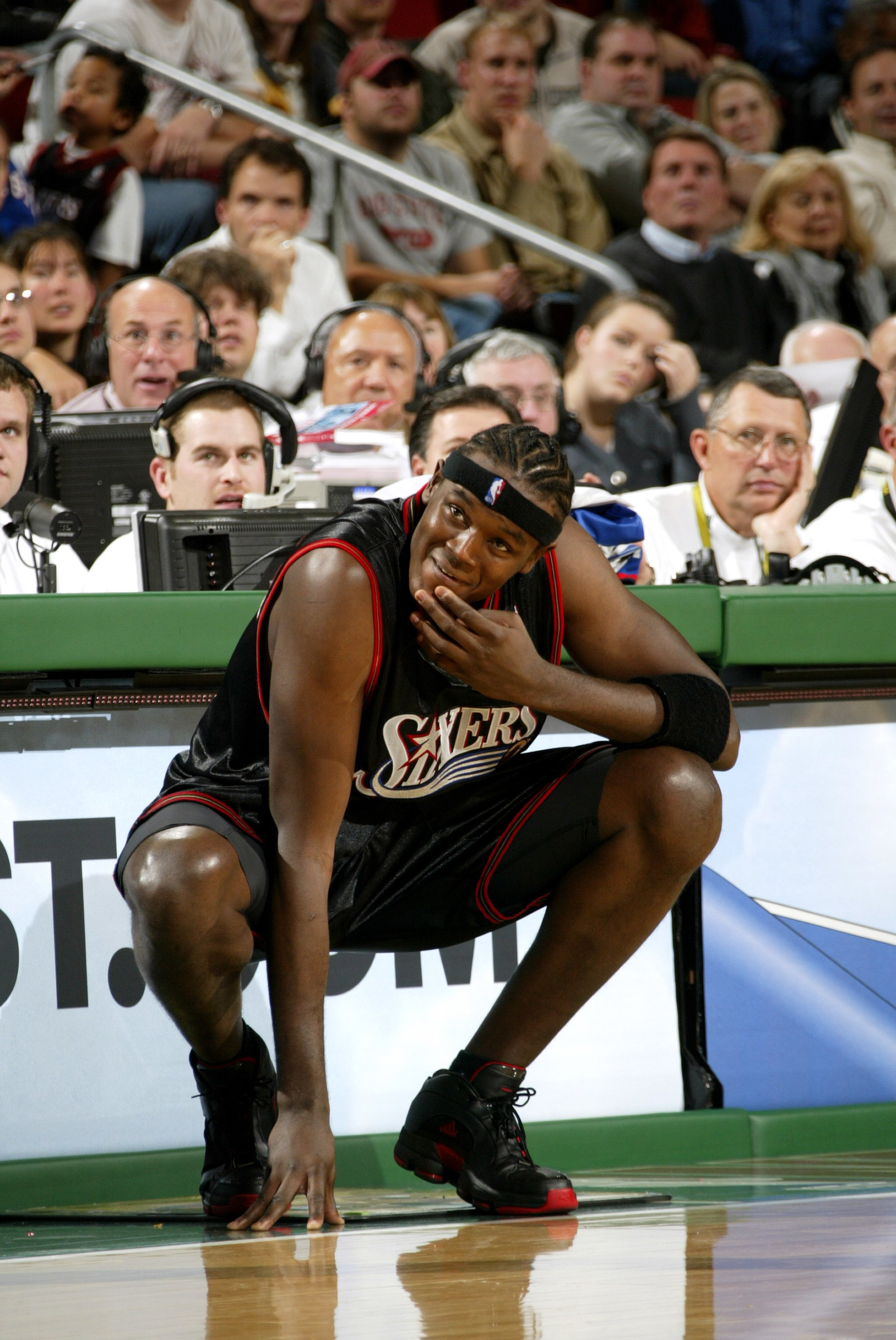 SEATTLE - NOVEMBER 15:  Samuel Dalembert #1 of the Philadelphia 76ers waits to enter the game against the Seattle Sonics on November 15, 2006 at Key Arena in Seattle, Washington. The 76ers defeated the Sonics 96-90. NOTE TO USER: User expressly acknowledg