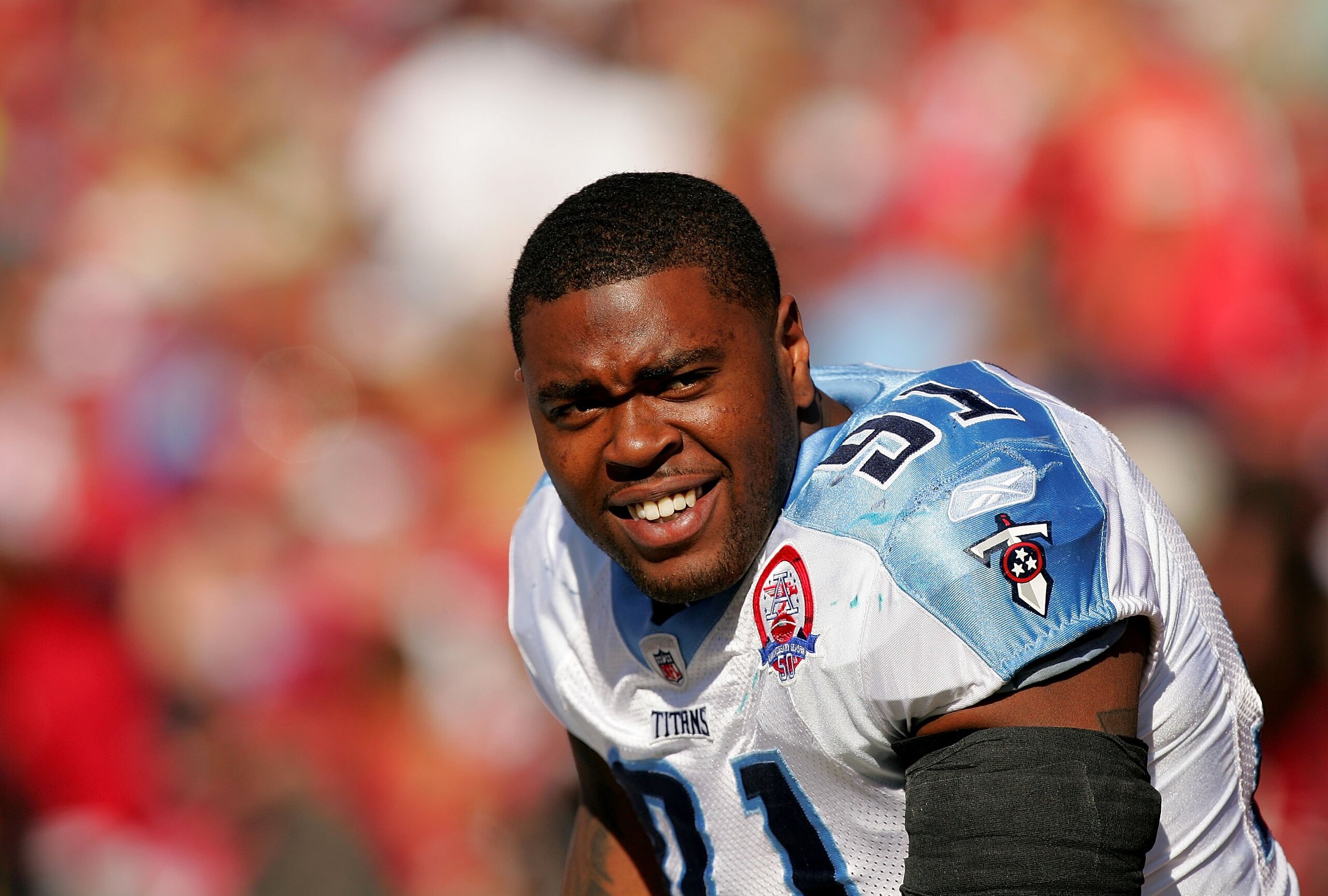 SAN FRANCISCO - NOVEMBER 08:  Jason Jones #91 of the Tennessee Titans sits on the bench during their game against the San Francisco 49ers at Candlestick Park on November 8, 2009 in San Francisco, California.  (Photo by Ezra Shaw/Getty Images)