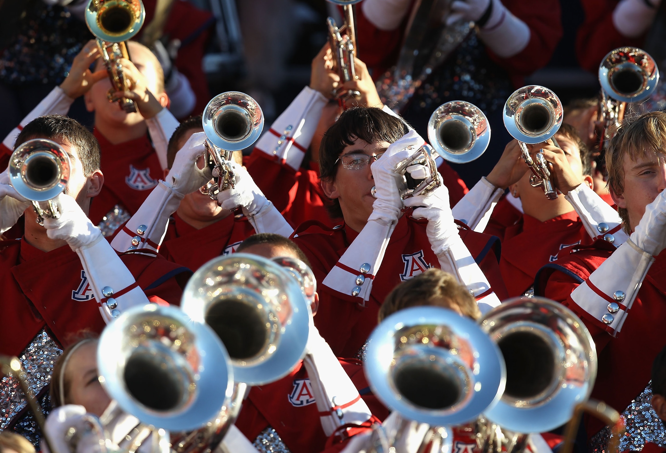 TUCSON, AZ - OCTOBER 09:  The Arizona Wildcats marching band performs during the college football game against the Oregon State Beavers at Arizona Stadium on October 9, 2010 in Tucson, Arizona. The Beavers defeated the Wildcats 29-27.  (Photo by Christian