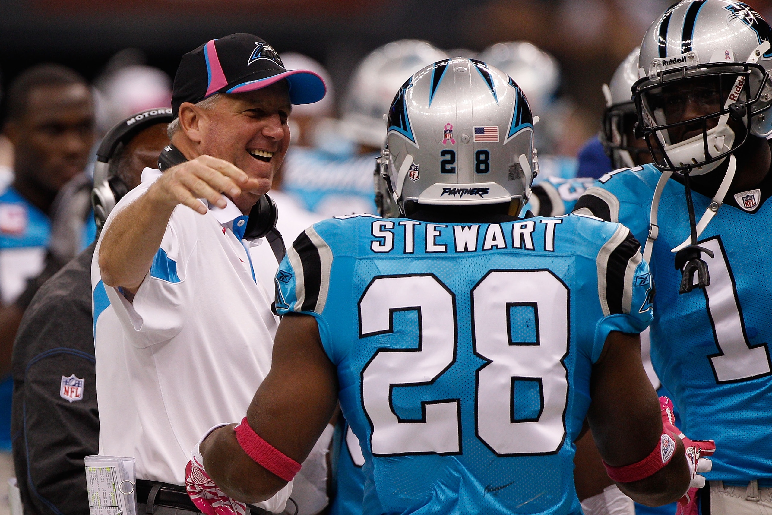 NEW ORLEANS - OCTOBER 03:  Jonathan Stewart #28 of the Carolina Panthers in action during the game against the New Orleans Saints at the Louisiana Superdome on October 3, 2010 in New Orleans, Louisiana.  (Photo by Chris Graythen/Getty Images)