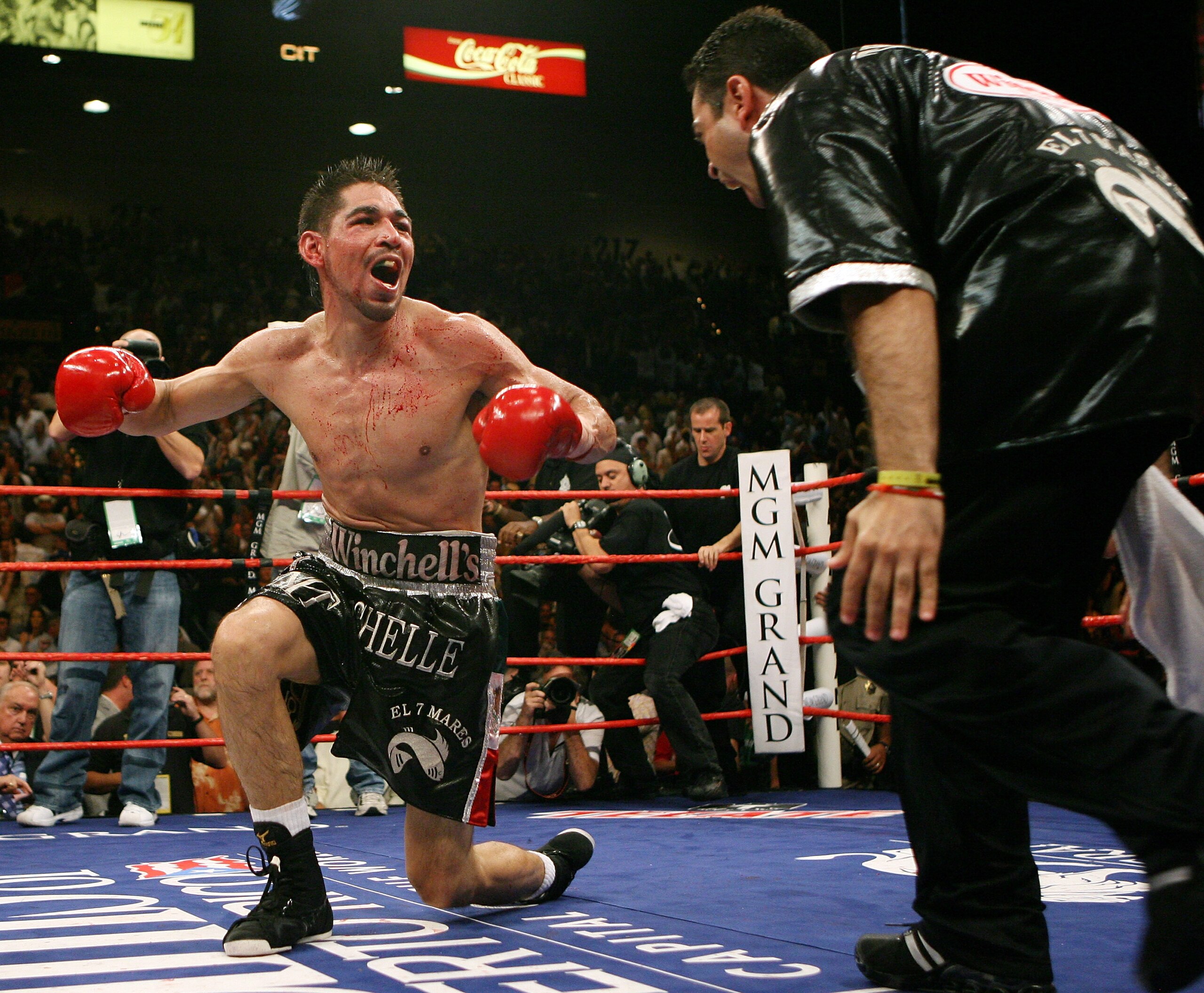 LAS VEGAS - JULY 26:  Antonio Margarito celebrates his 11th-round TKO victory over Miguel Cotto to win the WBA welterweight championship at the MGM Grand Garden Arena July 26, 2008 in Las Vegas, Nevada.  (Photo by Ethan Miller/Getty Images)
